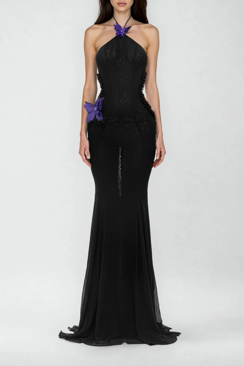 Dilovar Halter Neck Butterfly Cutout Maxi Dress In Black