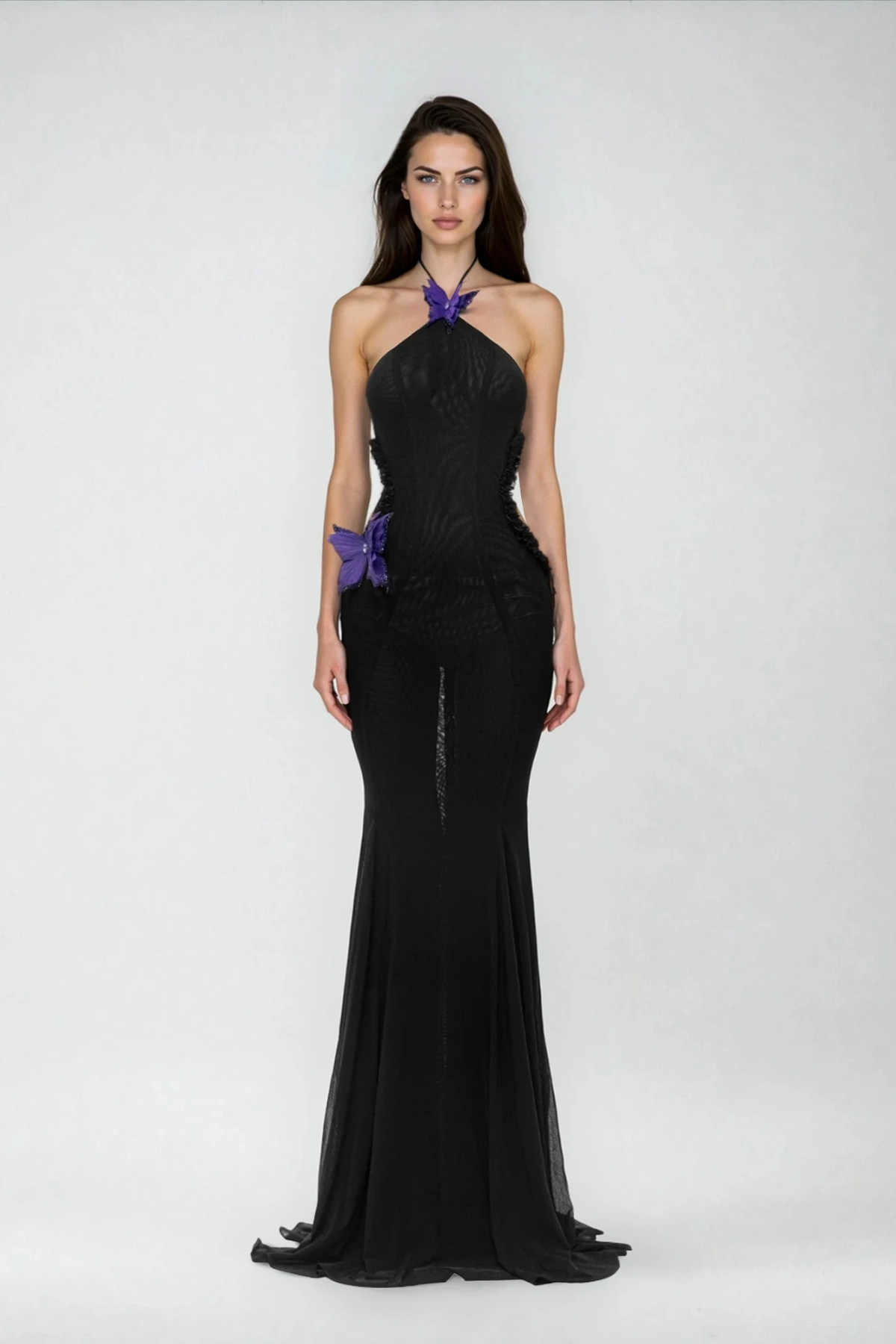 Dilovar Halter Neck Butterfly Cutout Maxi Dress In Black