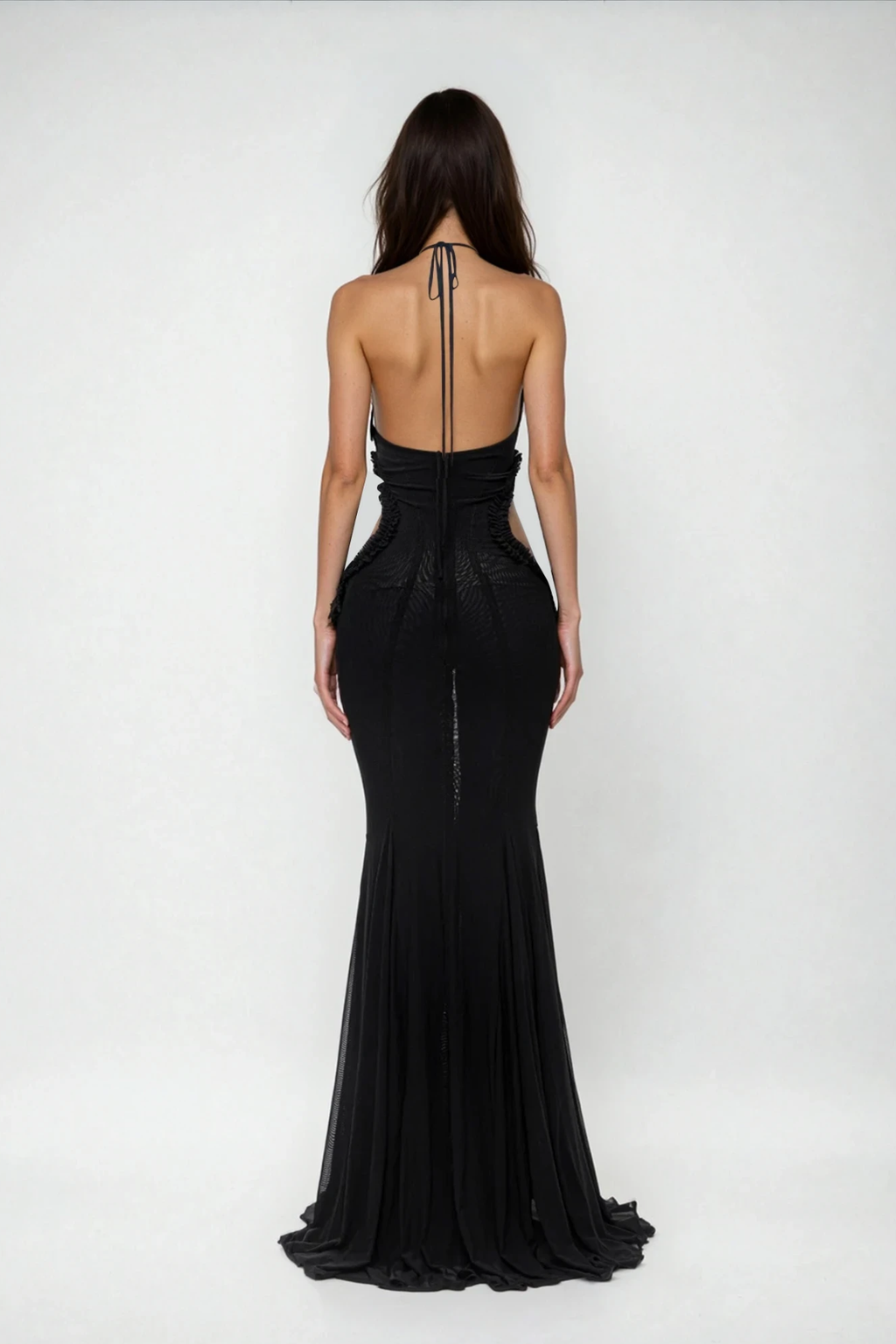 Dilovar Halter Neck Butterfly Cutout Maxi Dress In Black