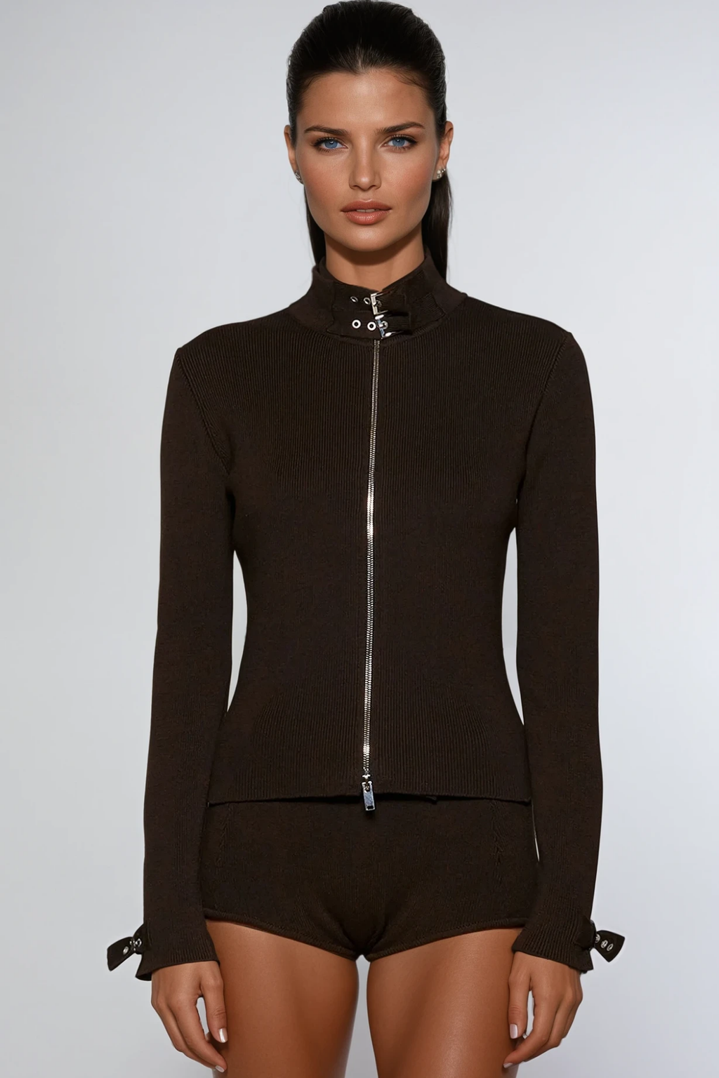 Dewydd Zipper Buckle Knit Jacket