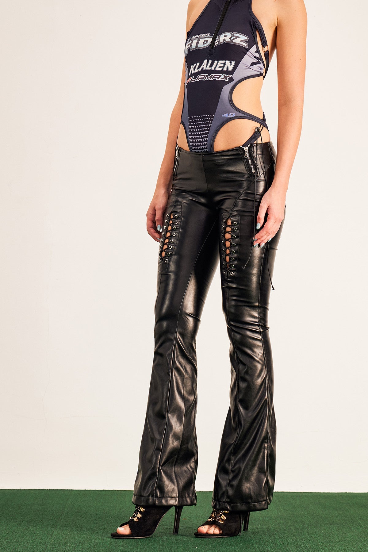 Barna Lace Up Leather Bootcut Pants