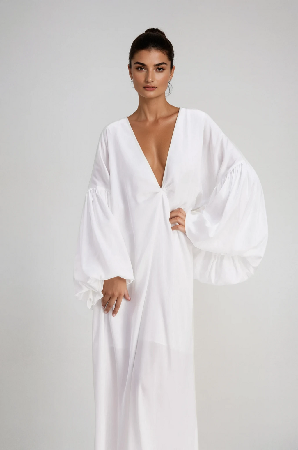 Charlton Plunge Balloon Sleeve Maxi Dress
