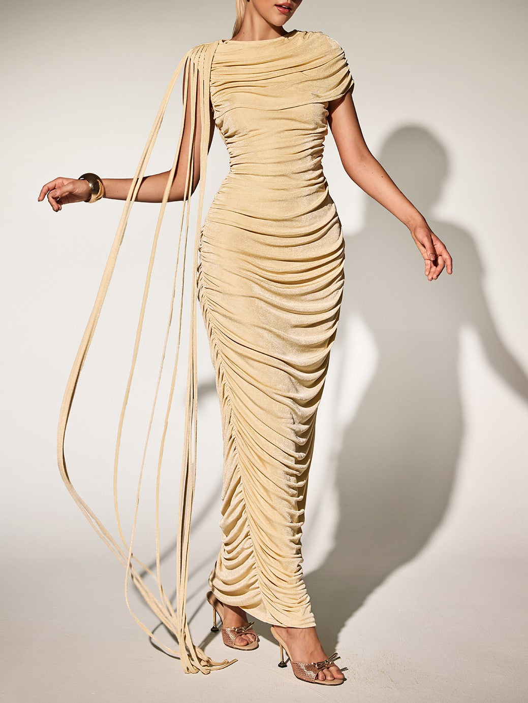Brandt Ruch Fringe Maxi Dress In Button Yellow