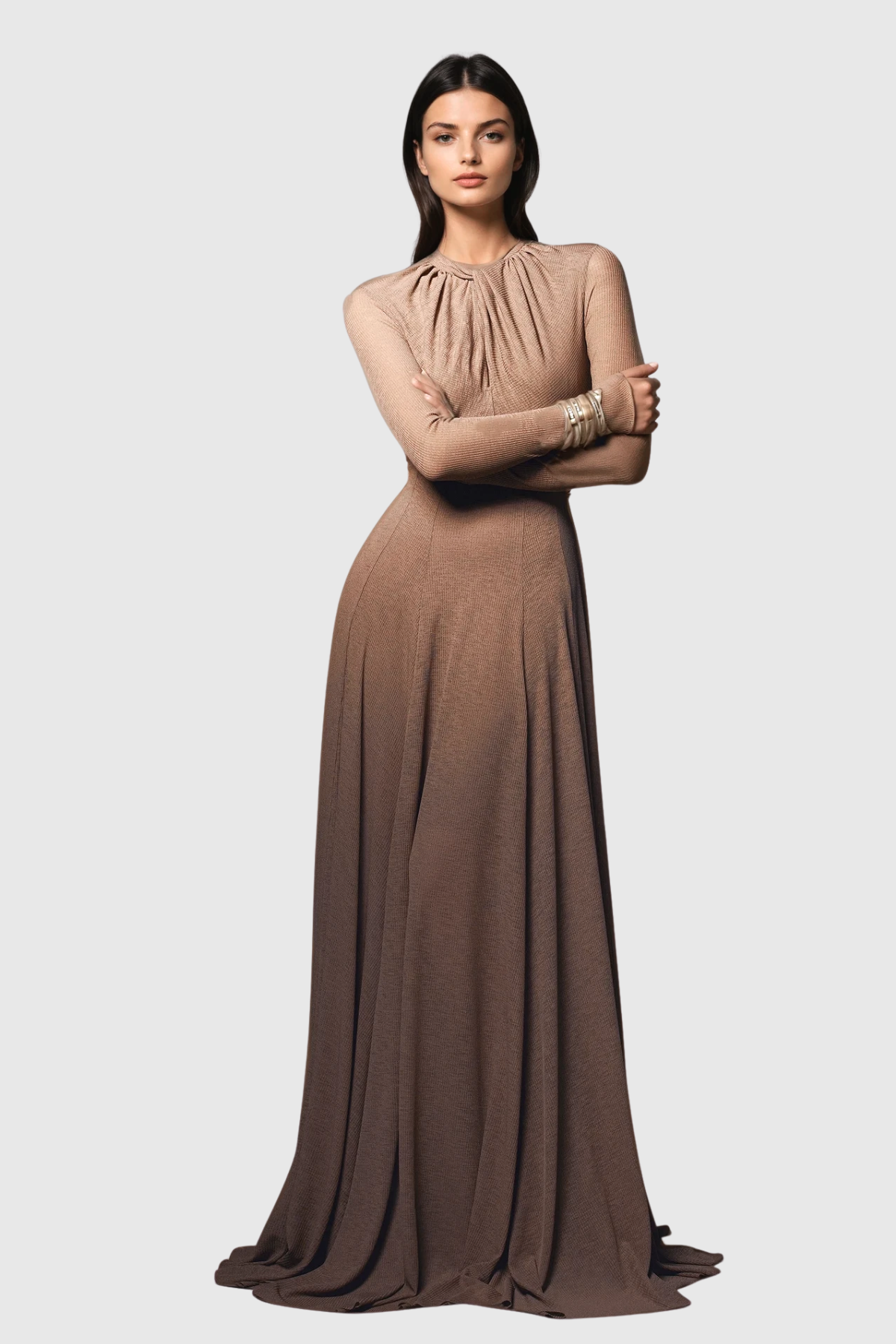 Dany Twist Long Sleeve Maxi Dress In Brown