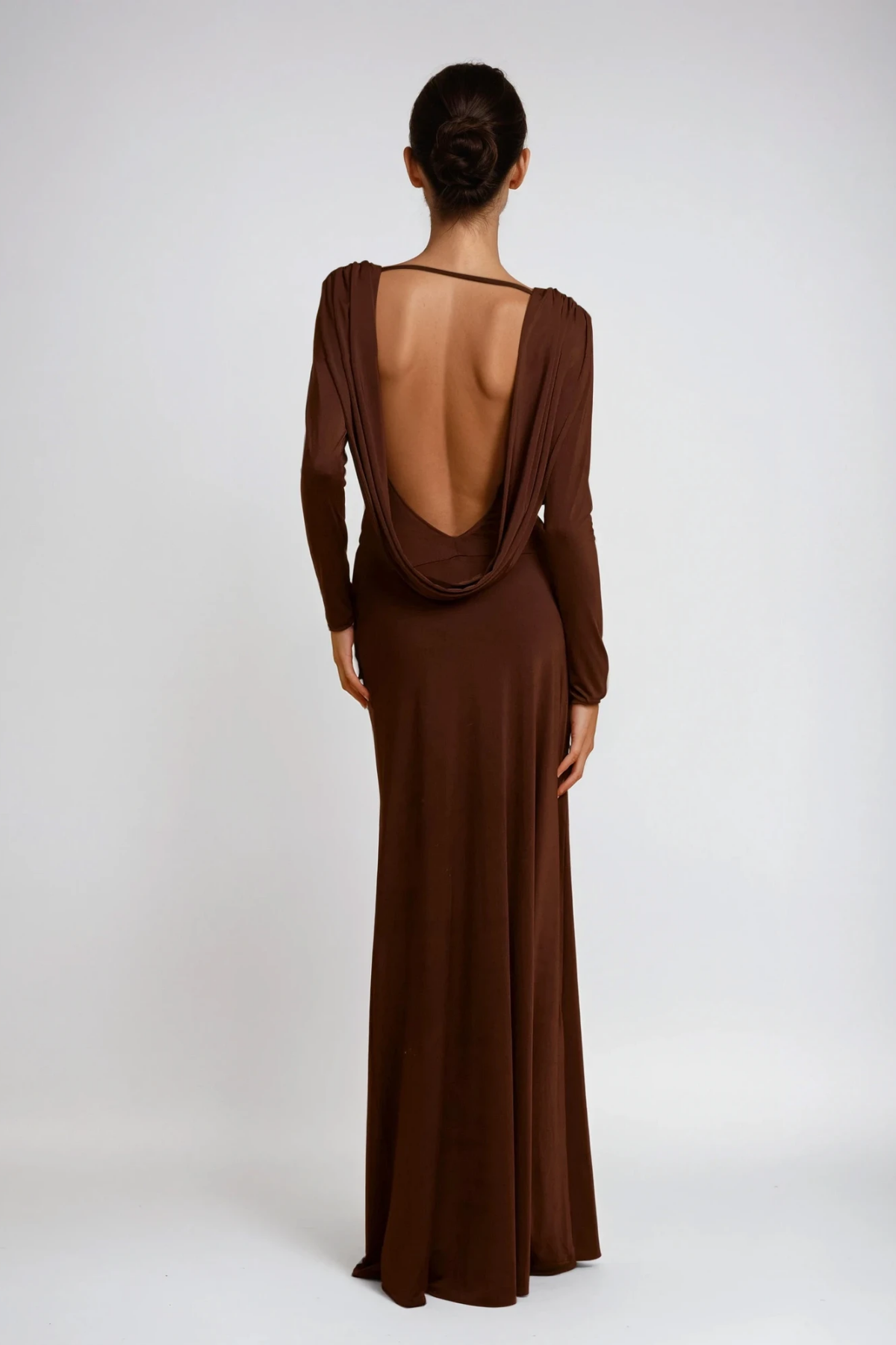 Daveth Plunge Backless Ruch Maxi Dress