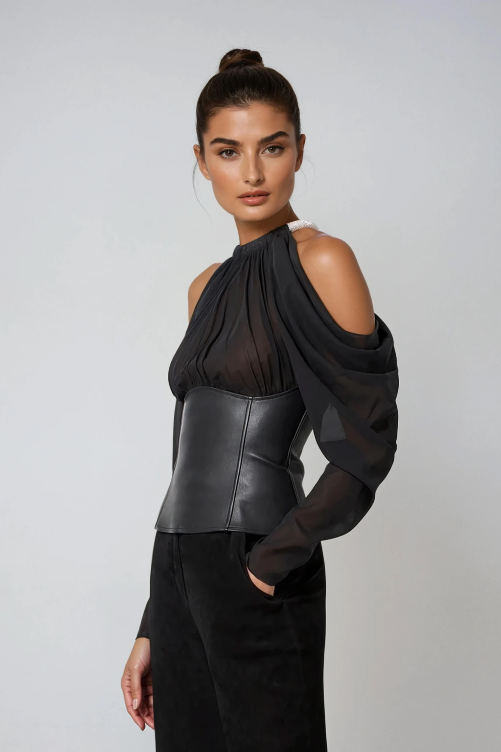 Davey Mesh Cutout Leather Top