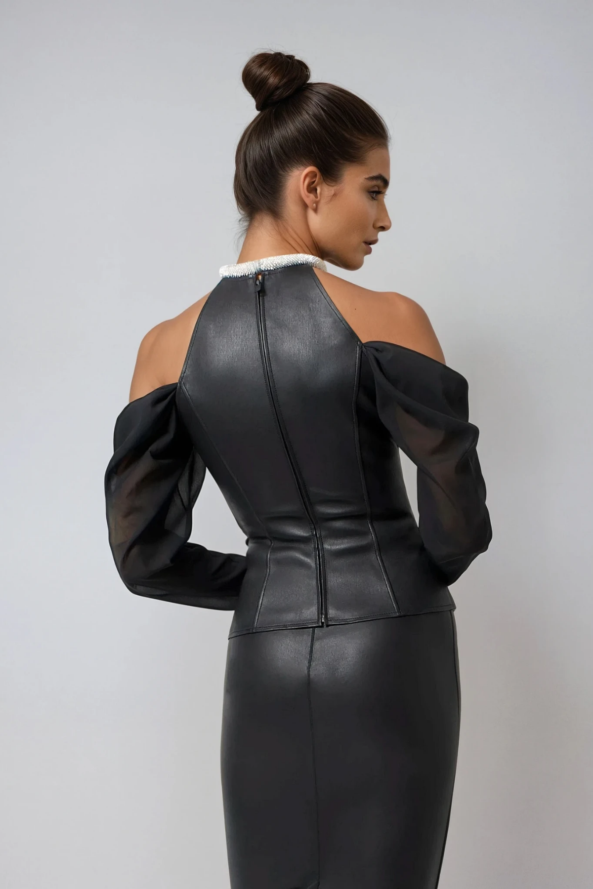 Davey Mesh Cutout Leather Top