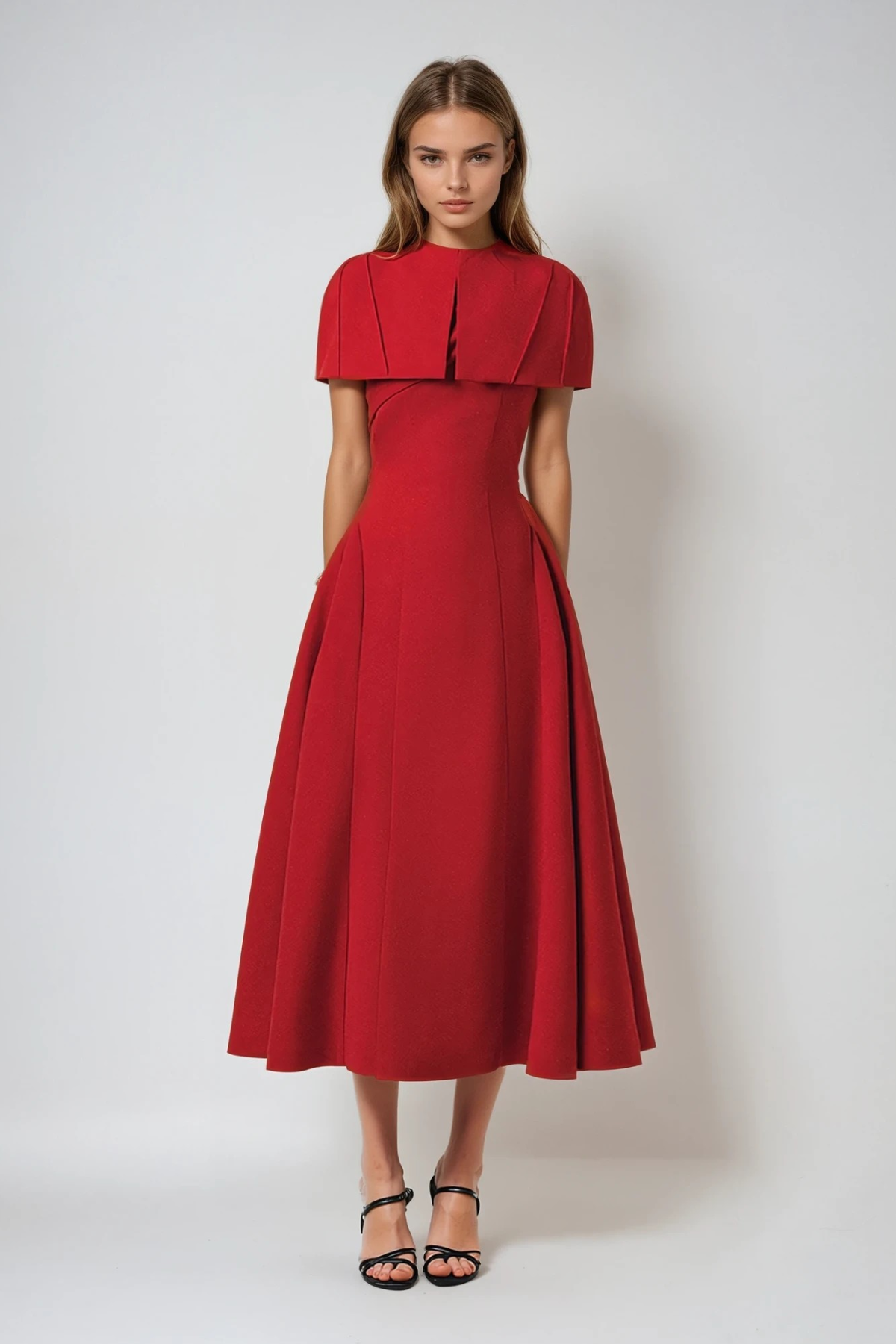 Destini Sleeveless Asymmetric Ruch Midi Dress