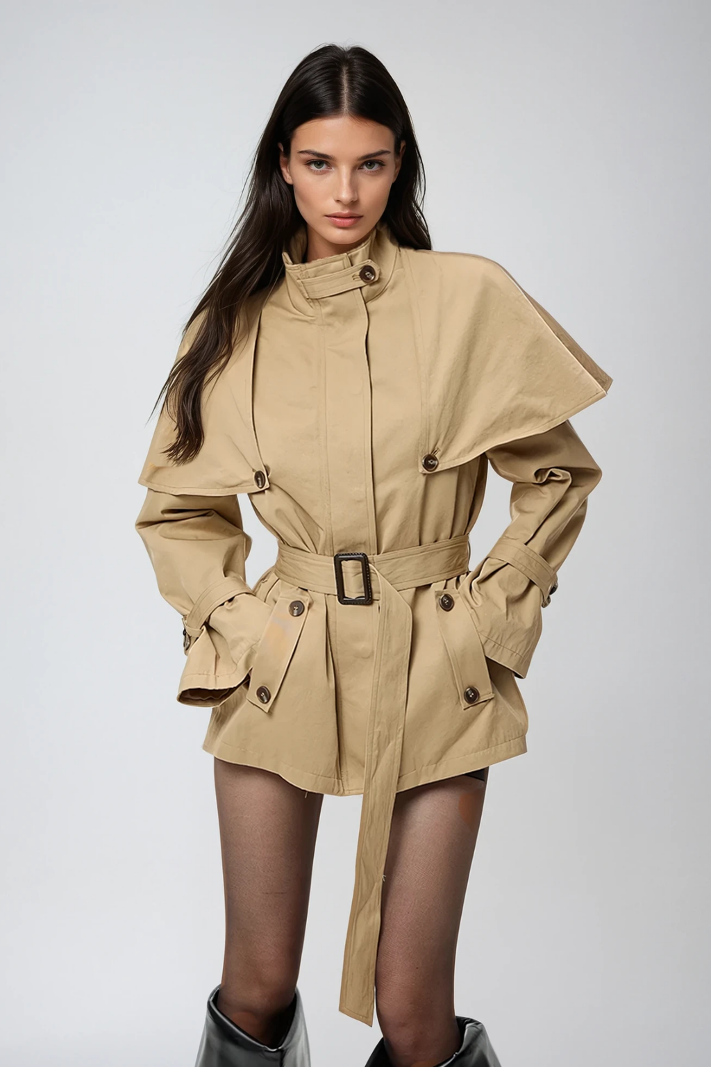 Davide Shawl Trench Coat In Khaki