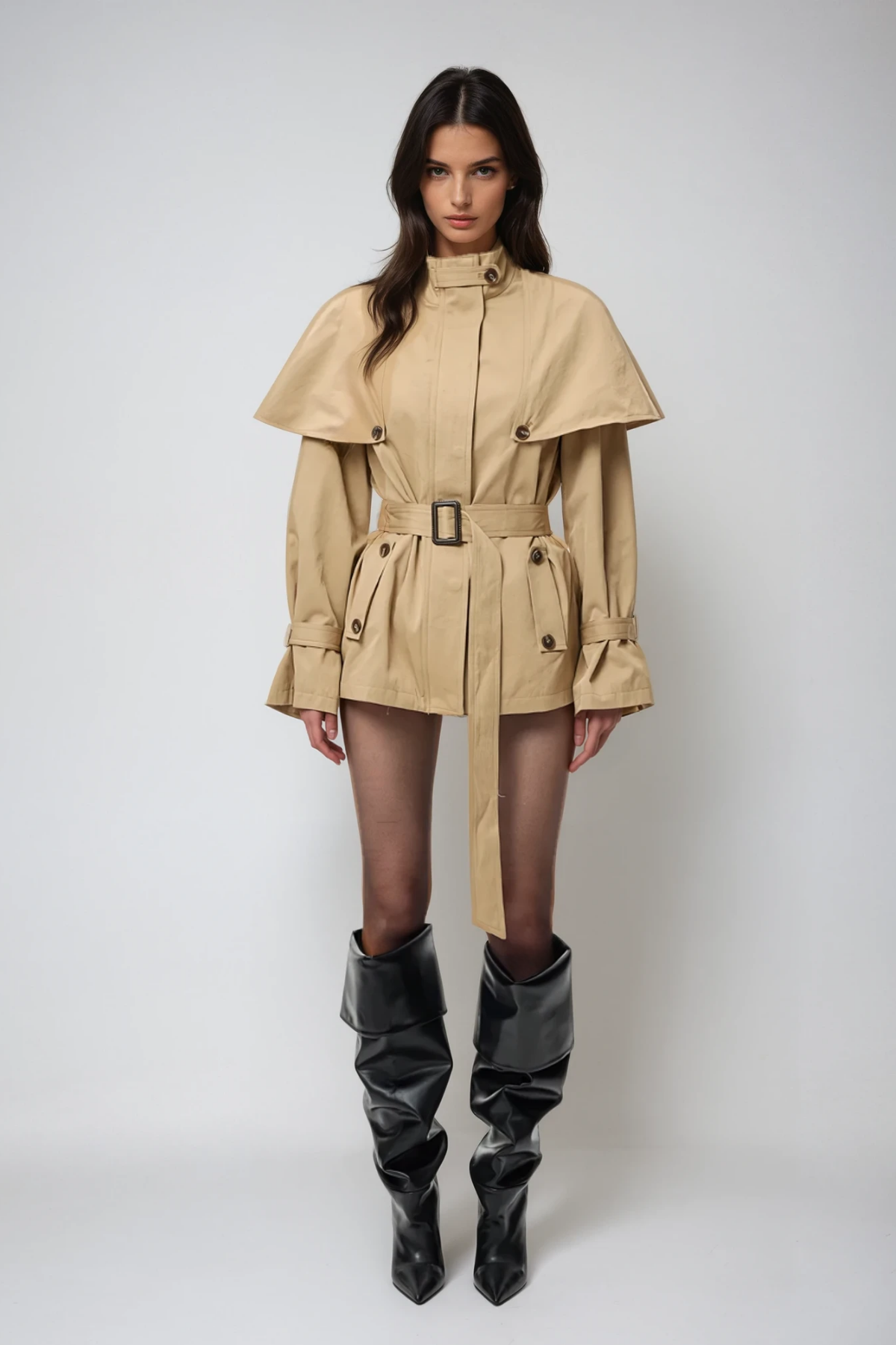 Davide Shawl Trench Coat In Khaki