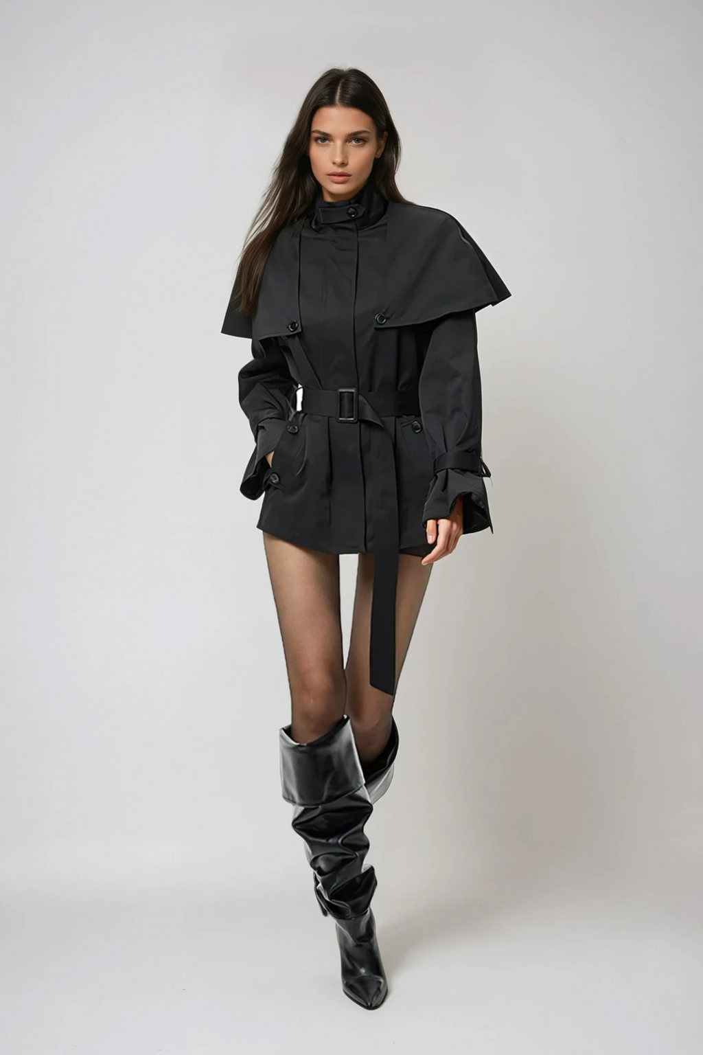 Davide Shawl Trench Coat In Black