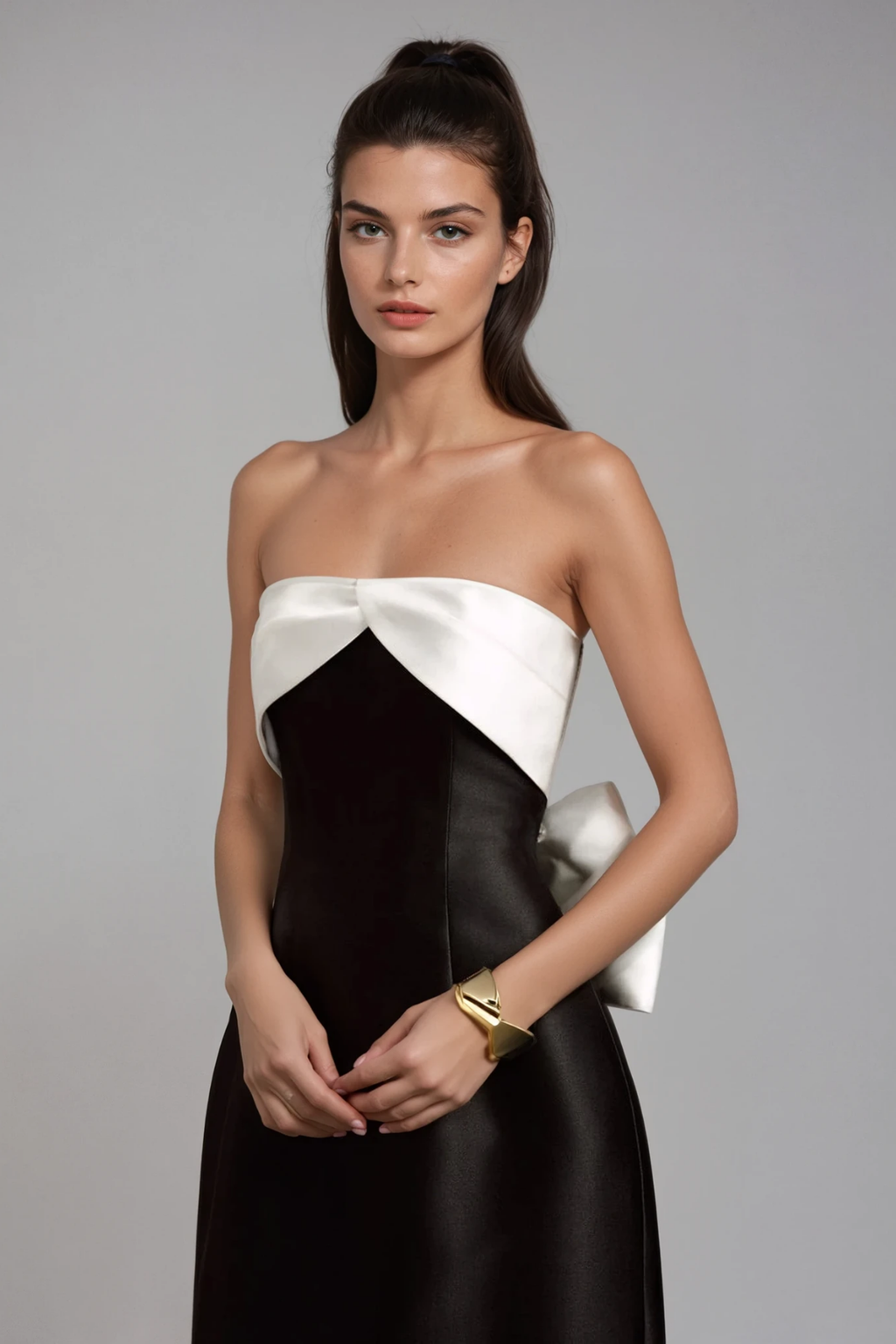 Daniele Strapless Bow Satin Maxi Dress