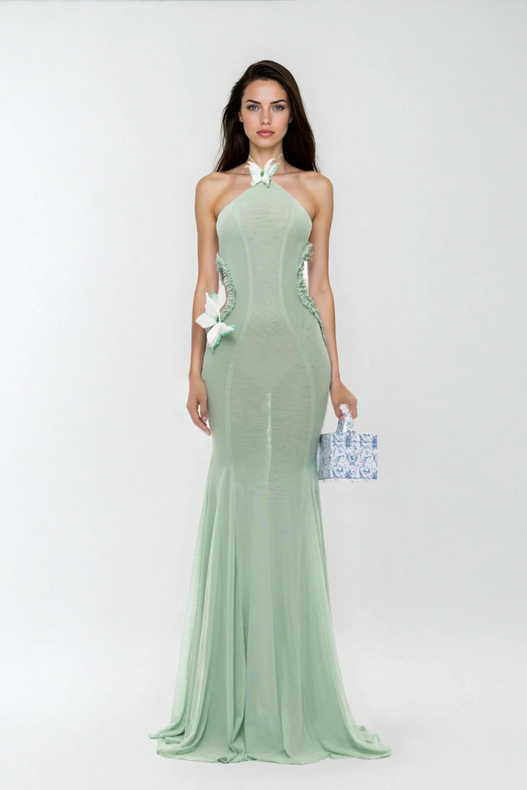 Dilovar Halter Neck Butterfly Cutout Maxi Dress In Green