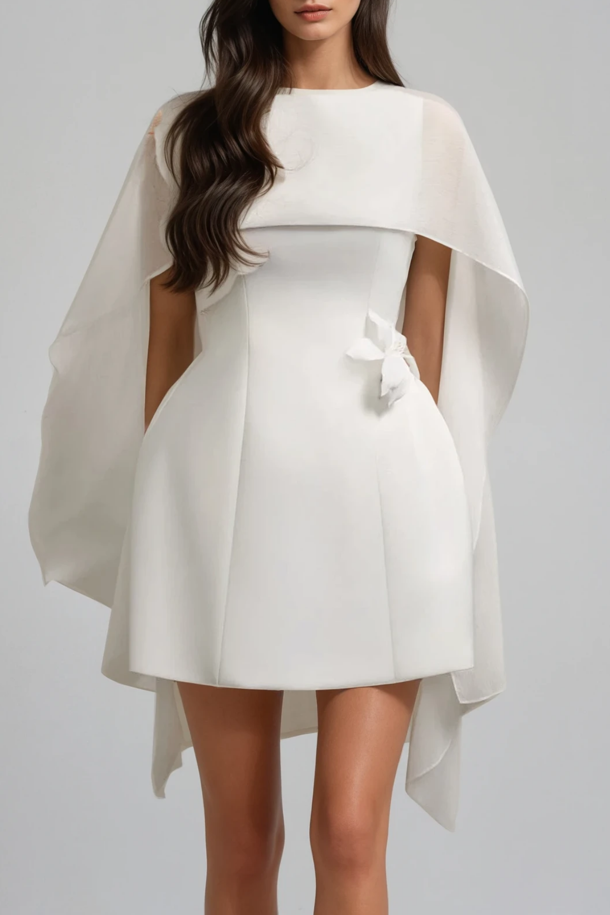 Davina Shawl Flower Mini Dress In White