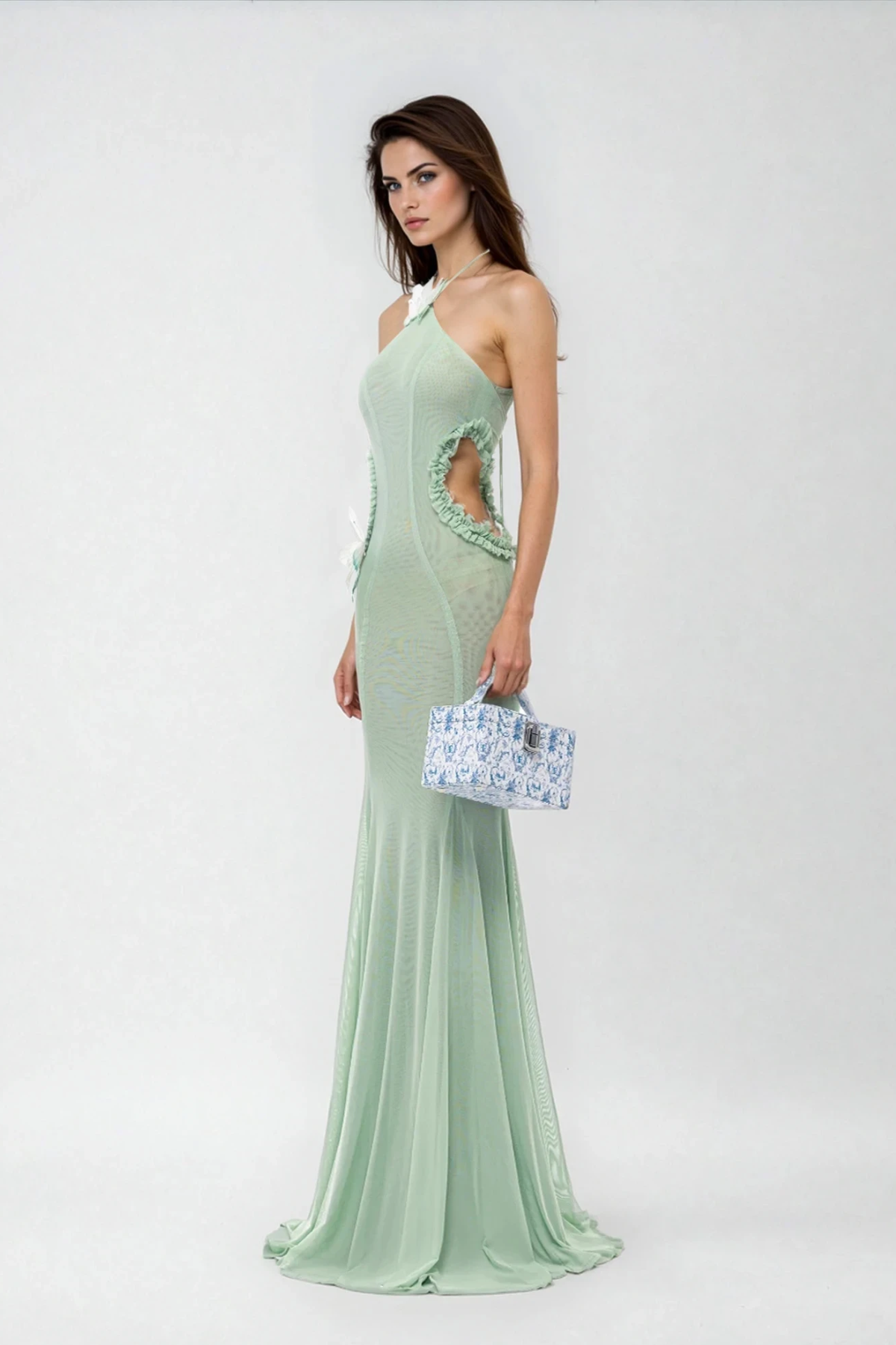 Dilovar Halter Neck Butterfly Cutout Maxi Dress In Green