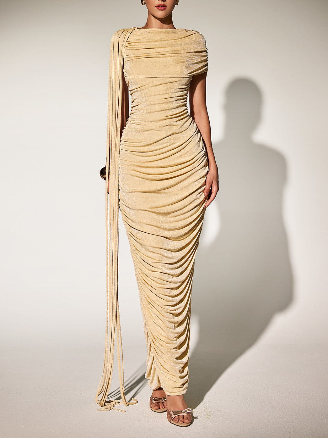 Brandt Ruch Fringe Maxi Dress In Button Yellow