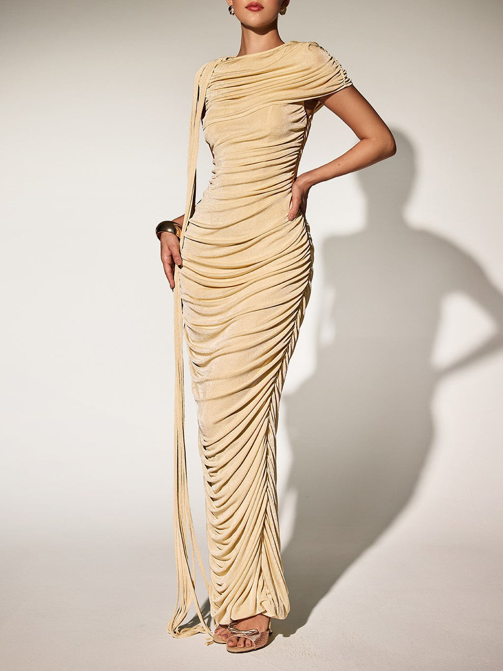 Brandt Ruch Fringe Maxi Dress In Button Yellow