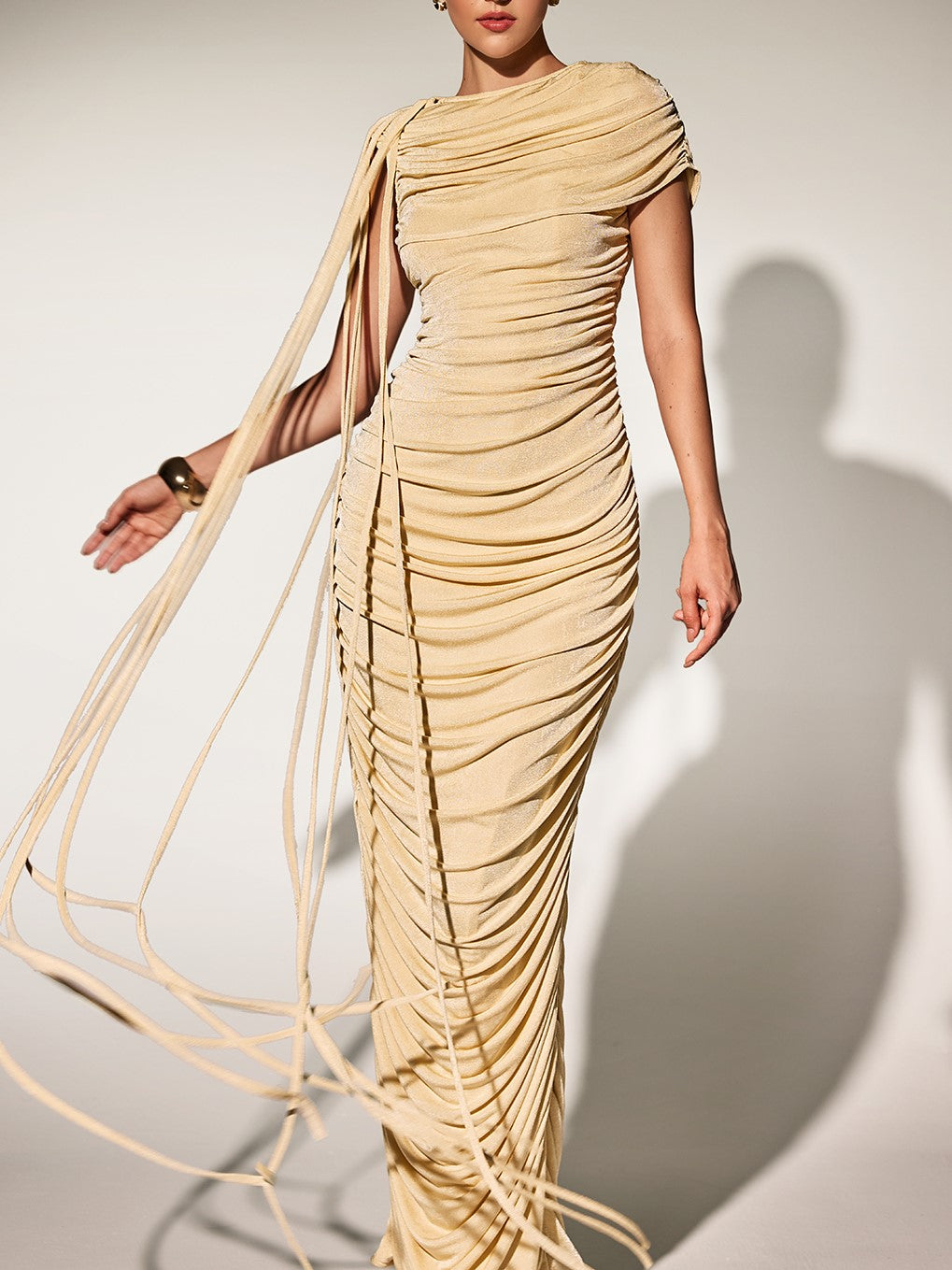 Brandt Ruch Fringe Maxi Dress In Button Yellow