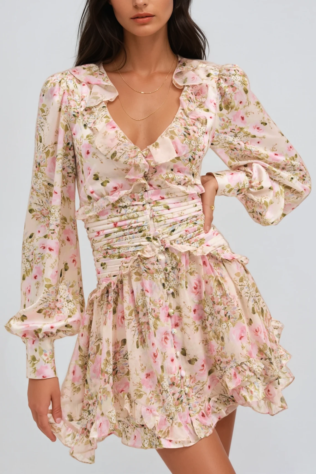 Dasha Floral Plunge Mini Dress