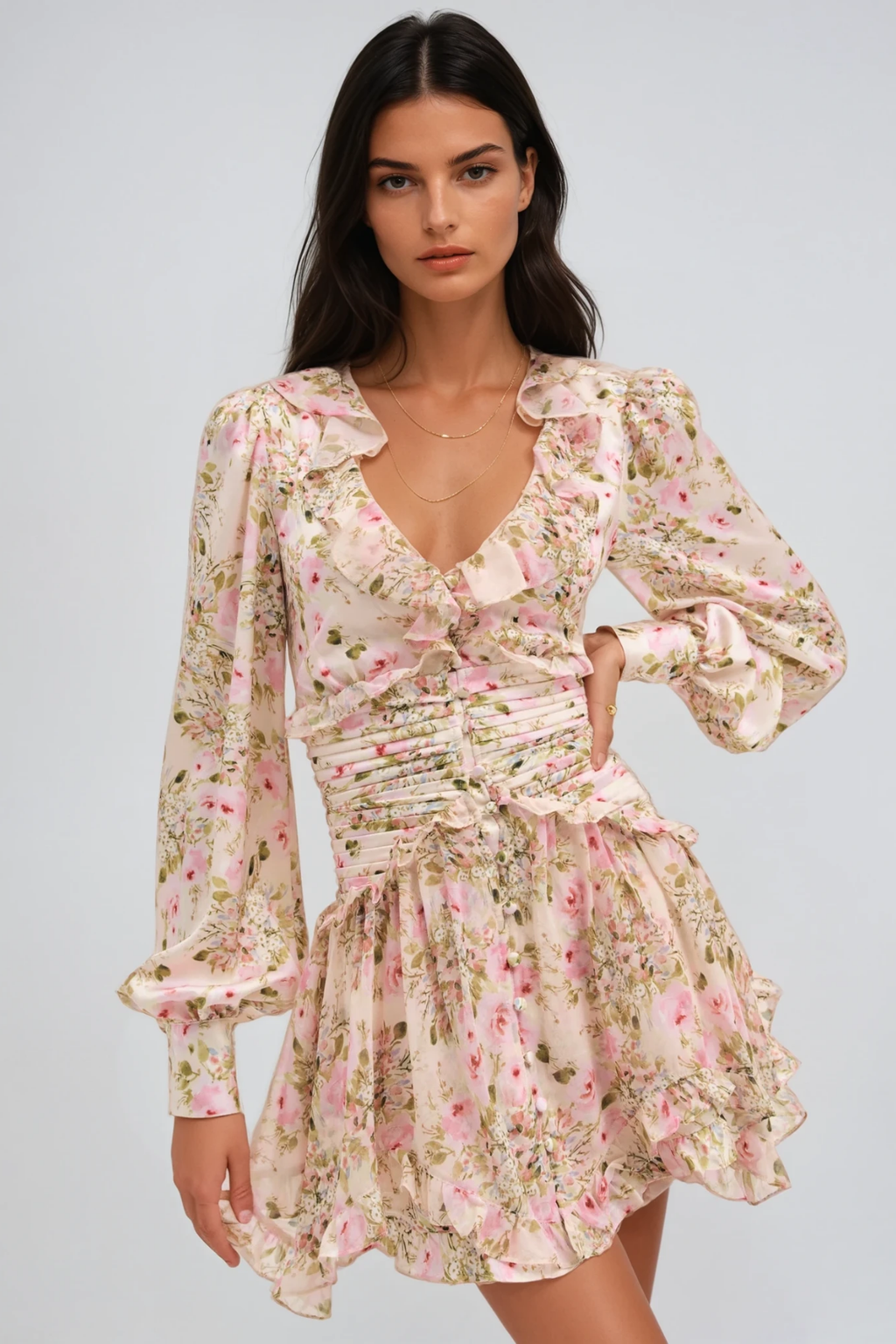 Dasha Floral Plunge Mini Dress