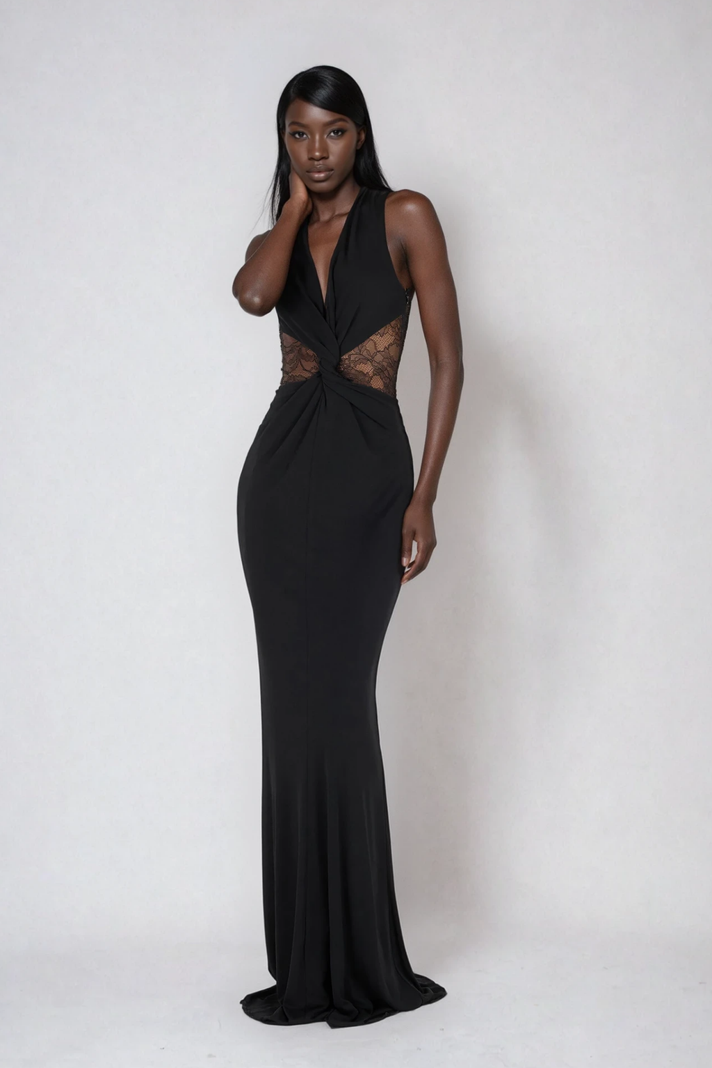 Davaa Sleeveless Twist Lace Maxi Dress