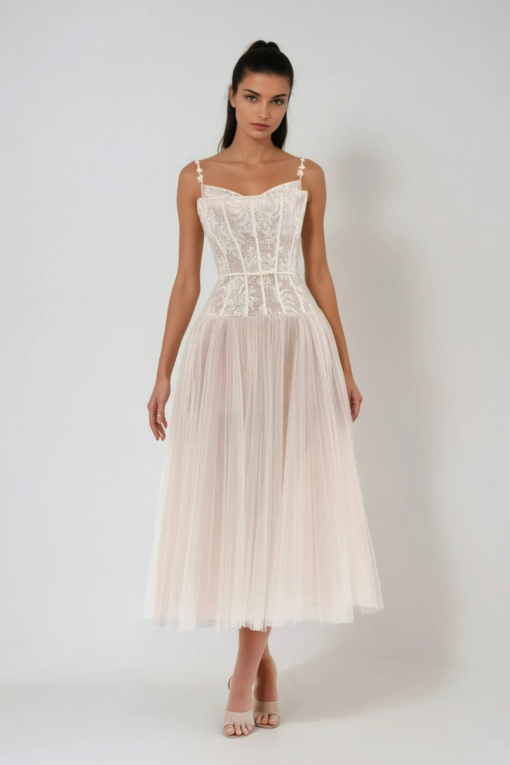 Dash Corset Mesh Ruch Maxi Dress