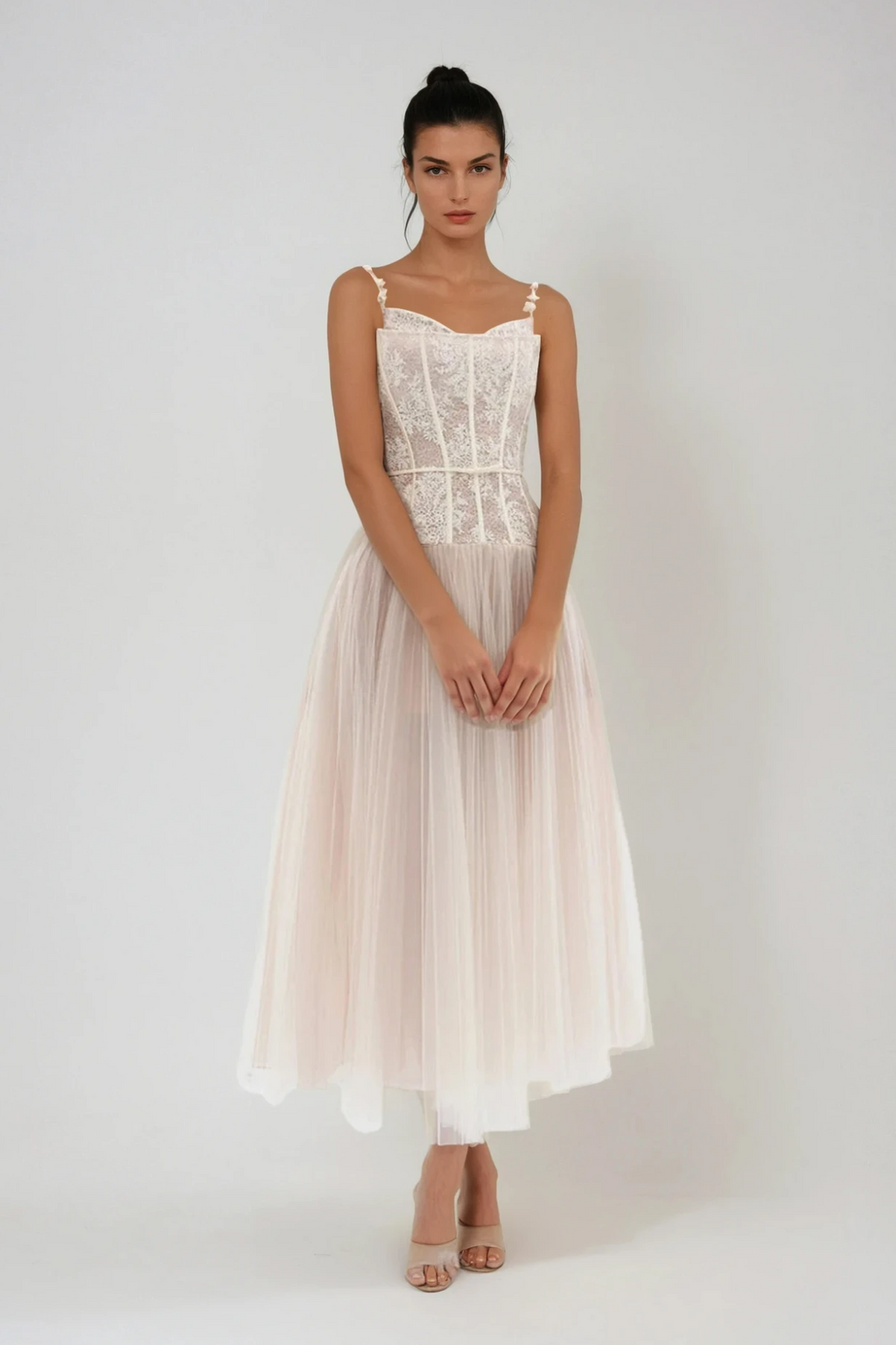 Dash Corset Mesh Ruch Maxi Dress