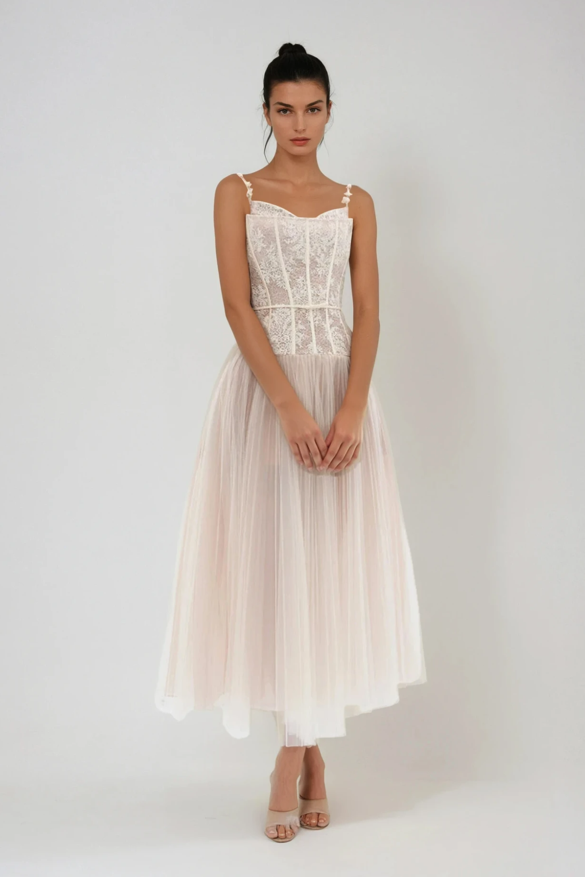 Dash Corset Mesh Ruch Maxi Dress