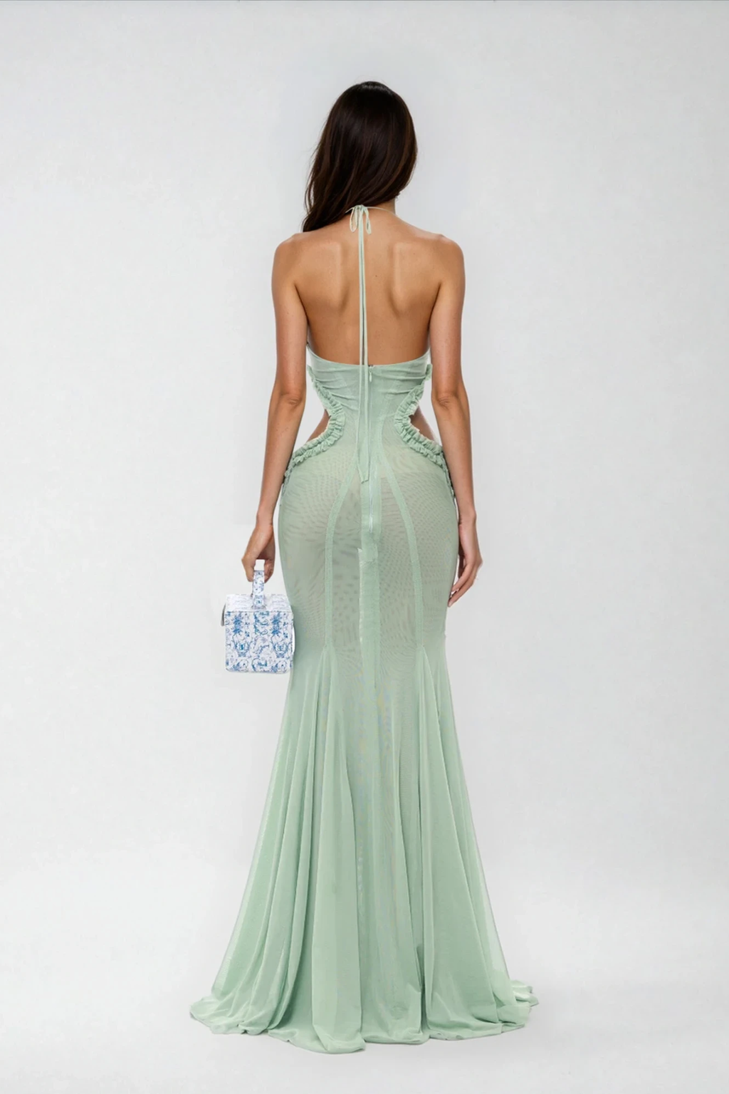 Dilovar Halter Neck Butterfly Cutout Maxi Dress In Green