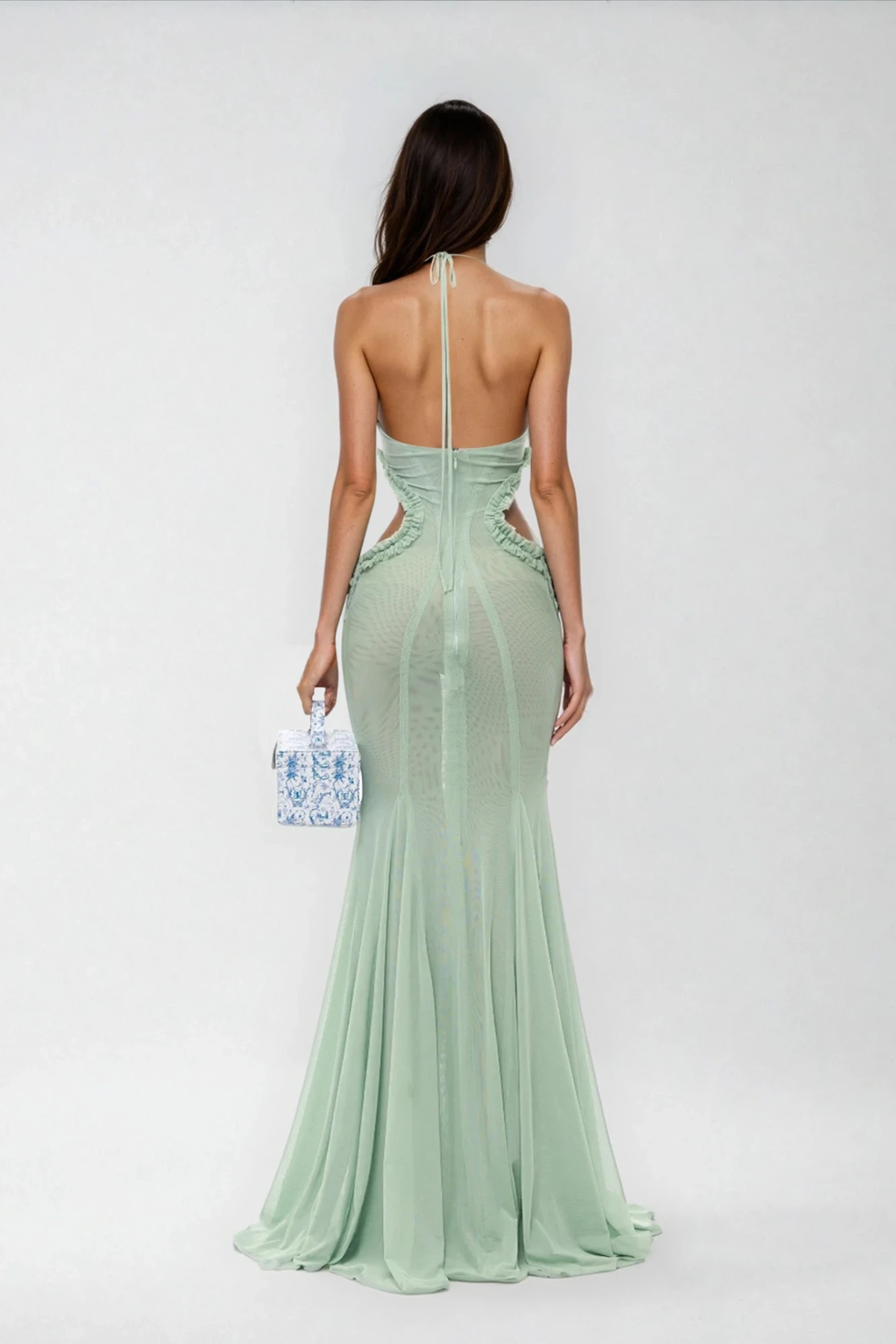 Dilovar Halter Neck Butterfly Cutout Maxi Dress In Green