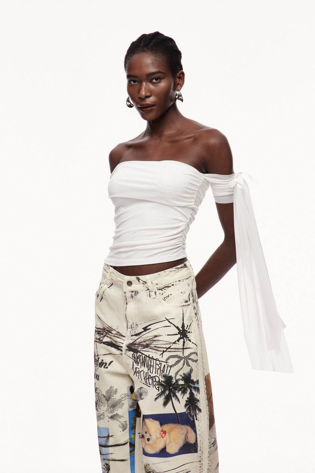 Abia Asymmetric Ruch Lace Up Top