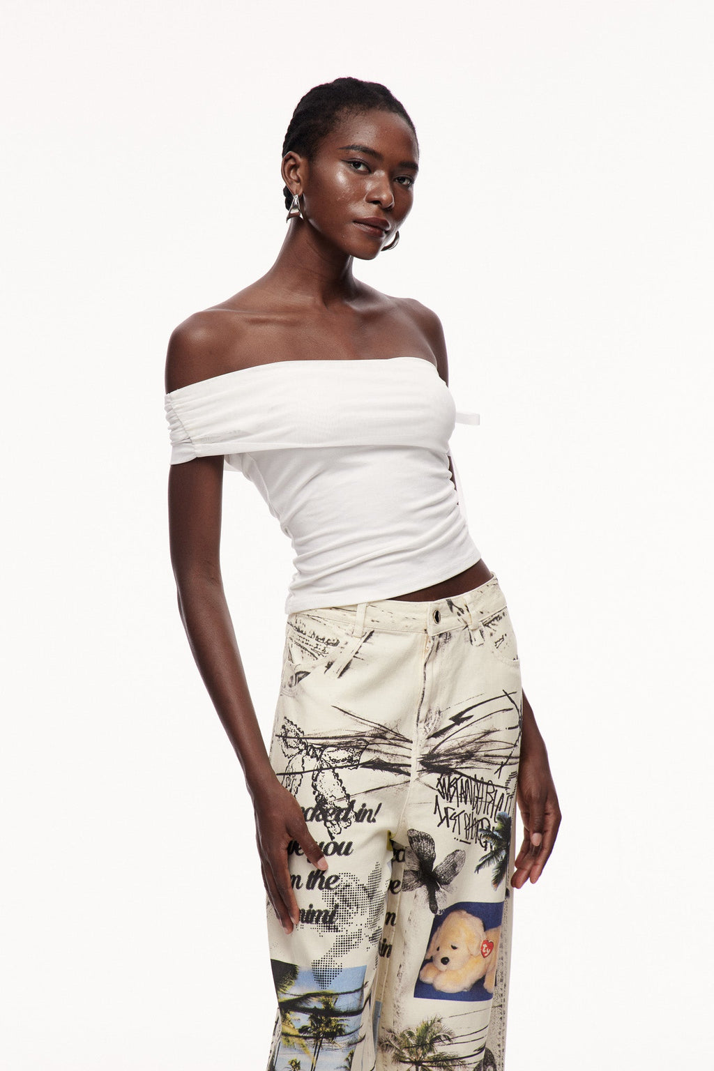 Abia Asymmetric Ruch Lace Up Top