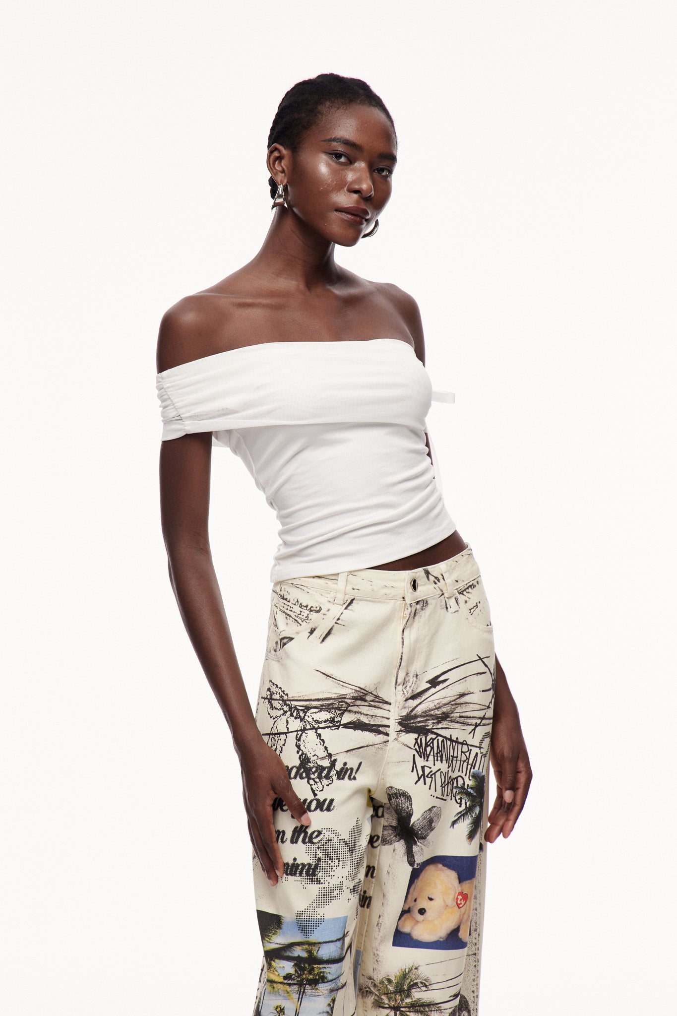 Abia Asymmetric Ruch Lace Up Top