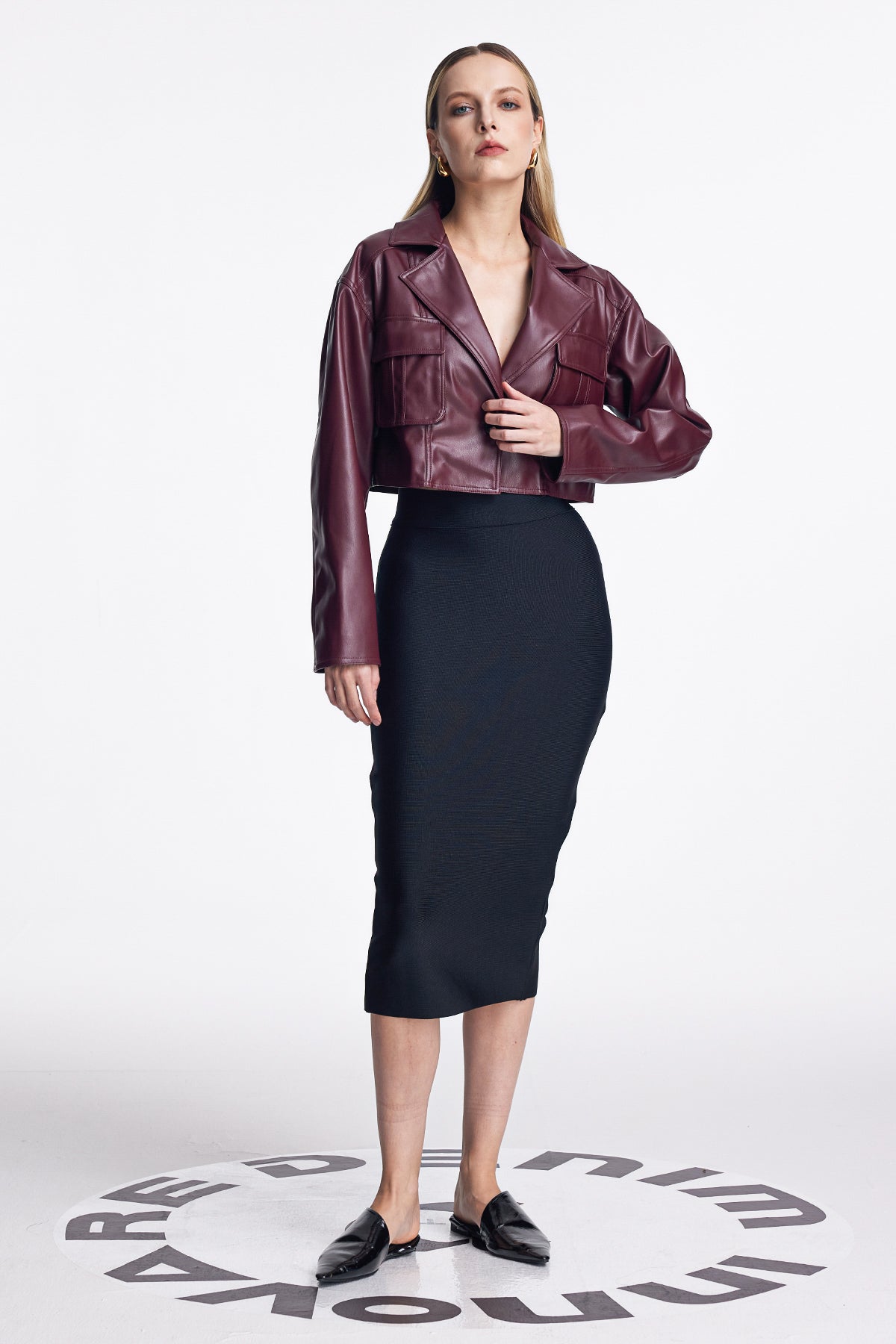 Acelin Pocket Lapel Leather Jacket