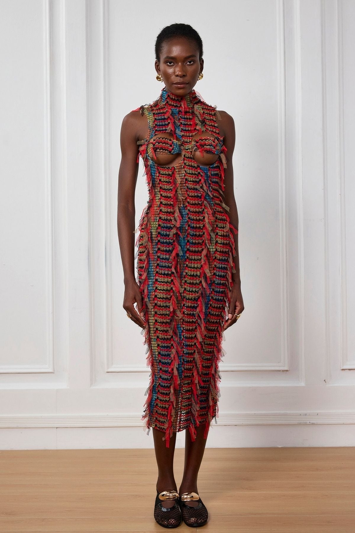 Adhara Fringe Cutout Backless Midi Dress