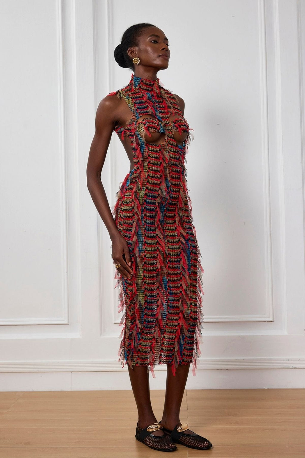 Adhara Fringe Cutout Backless Midi Dress