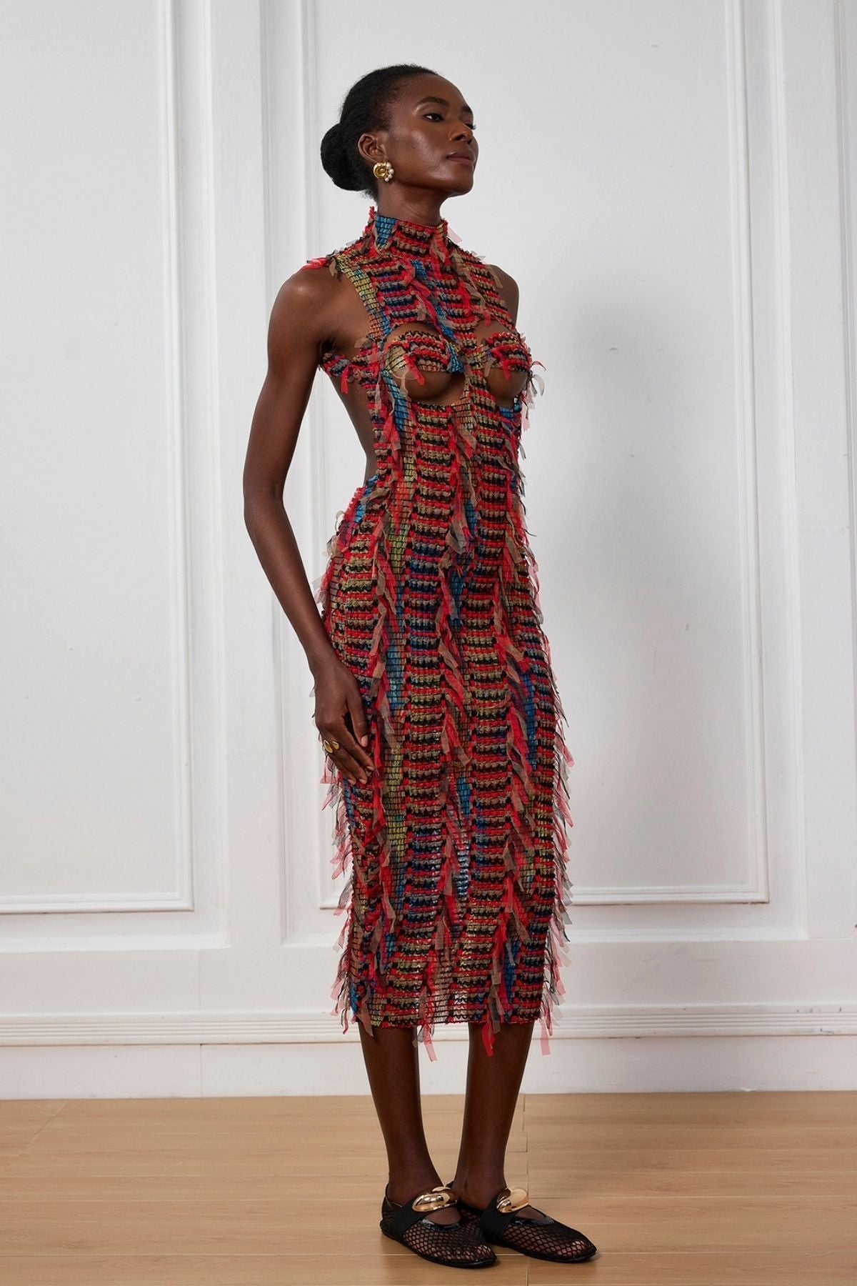 Adhara Fringe Cutout Backless Midi Dress