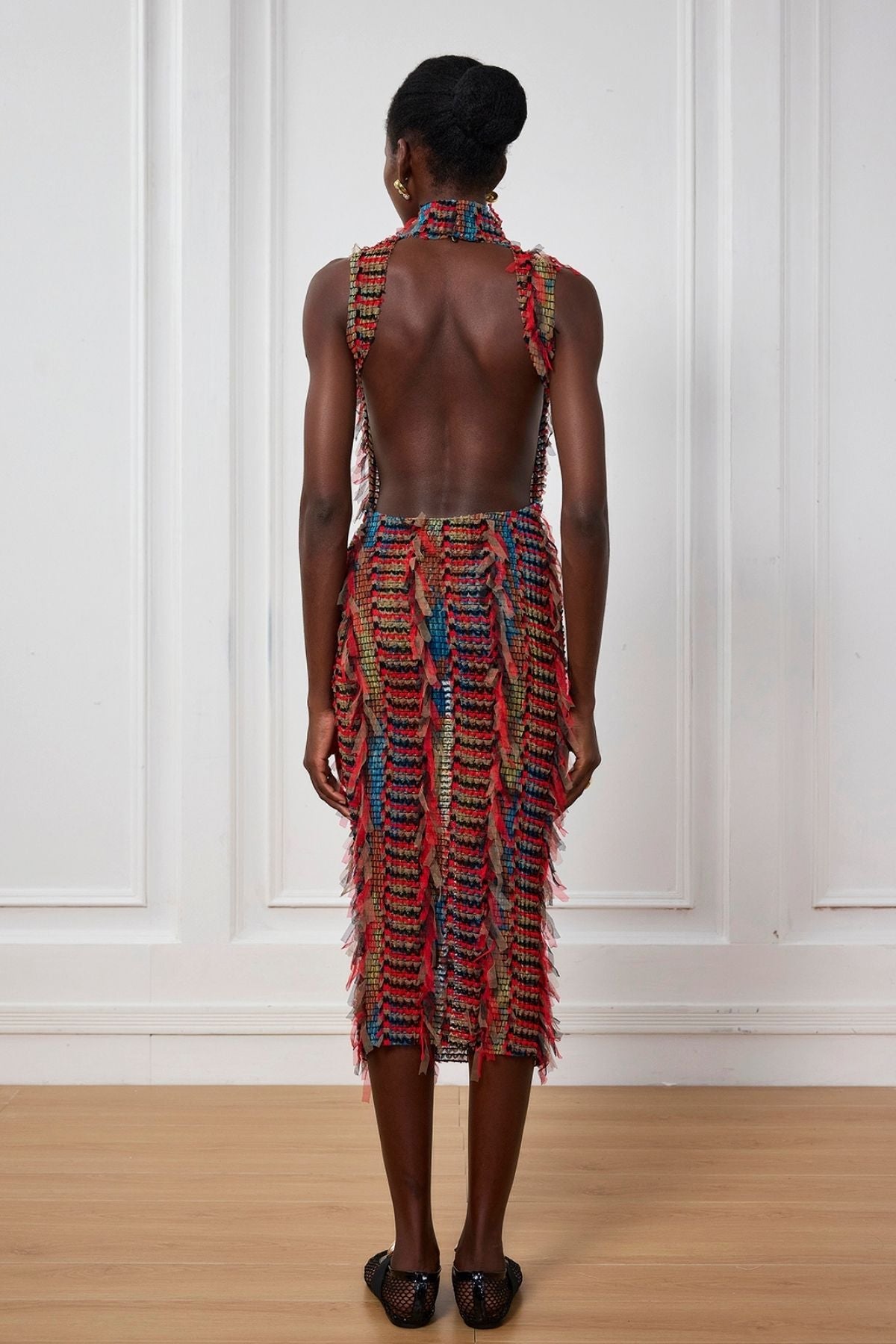 Adhara Fringe Cutout Backless Midi Dress