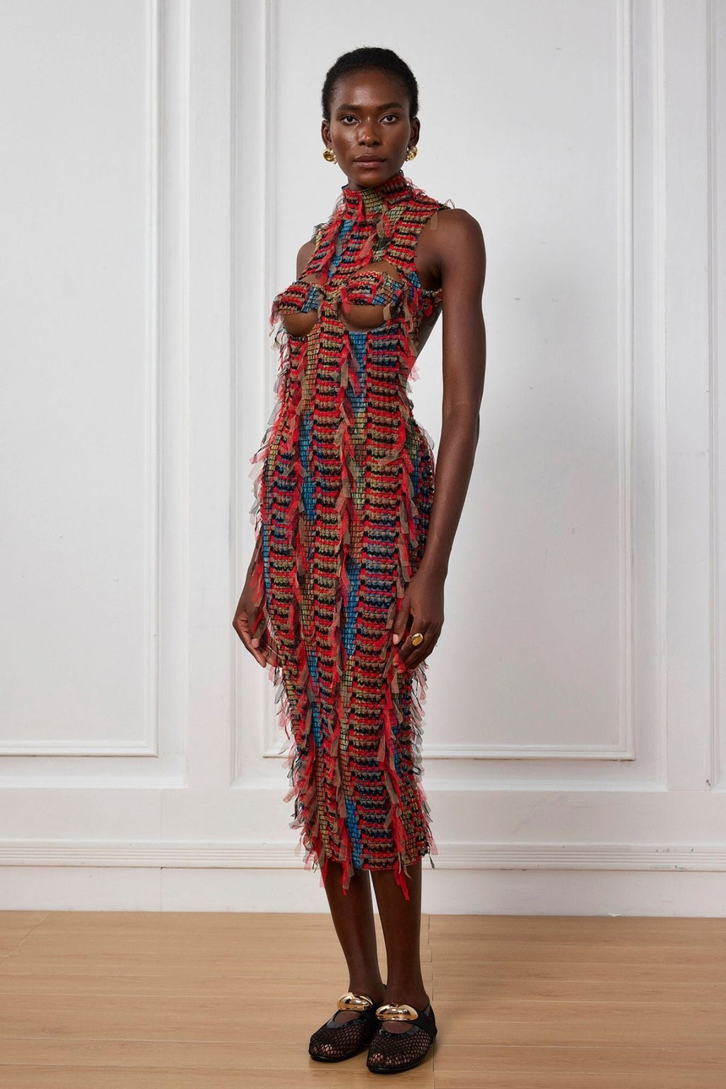 Adhara Fringe Cutout Backless Midi Dress