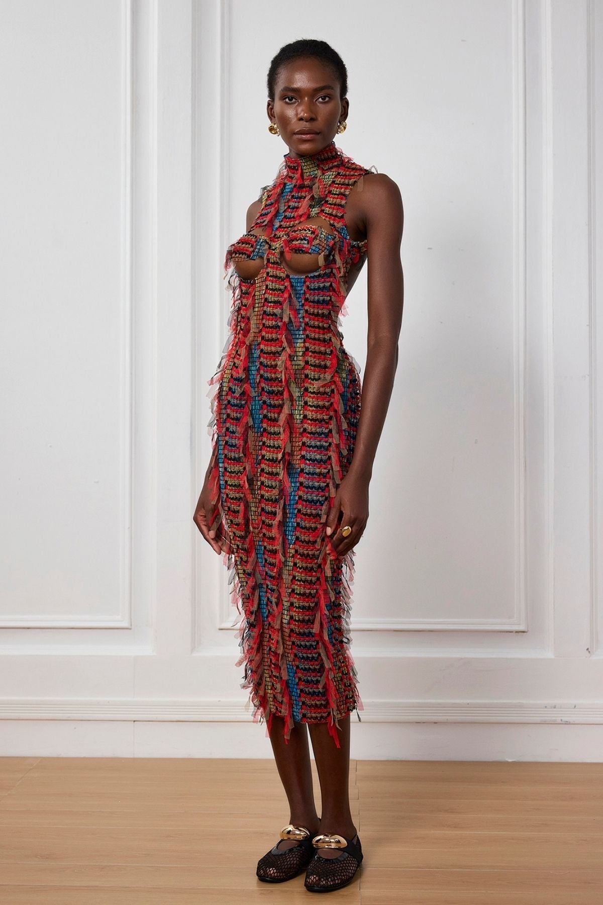 Adhara Fringe Cutout Backless Midi Dress