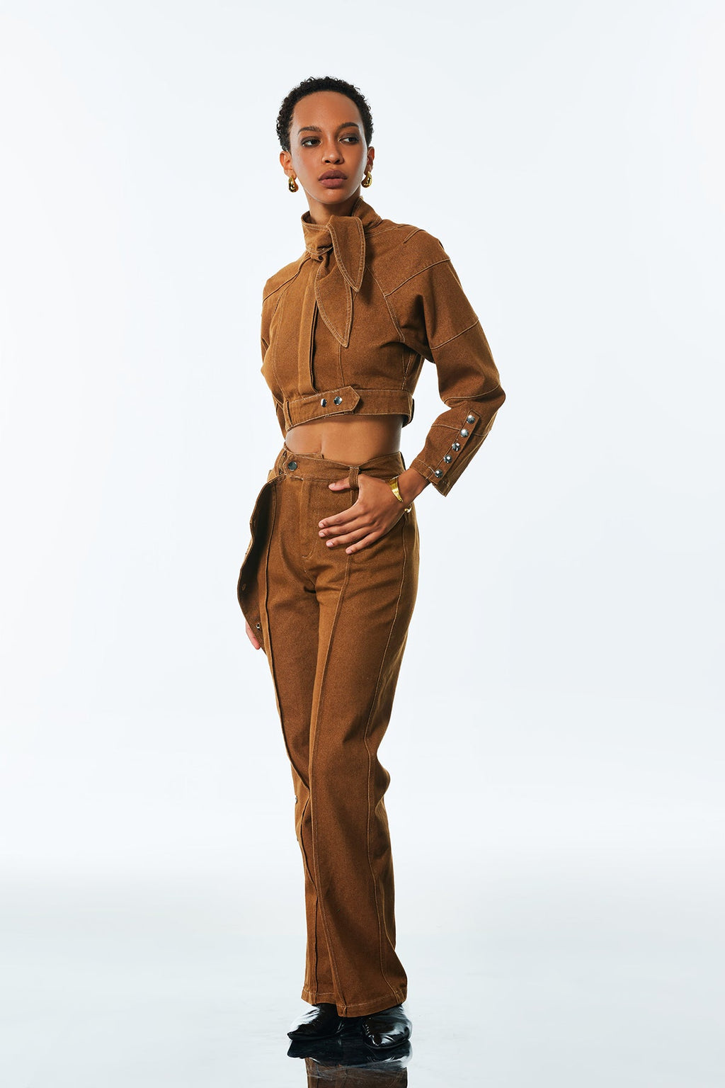 Adia Lace Up Buckle Denim Pants Set