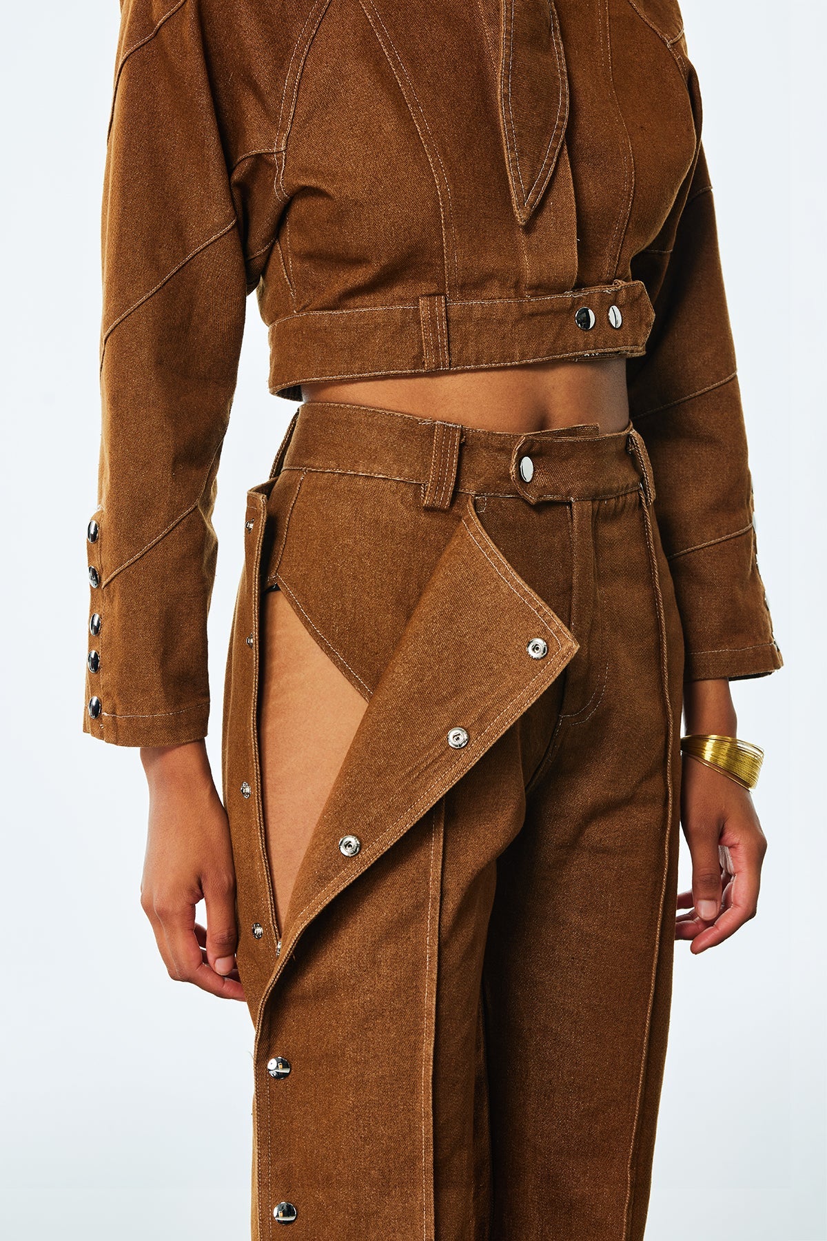 Adia Lace Up Buckle Denim Pants Set