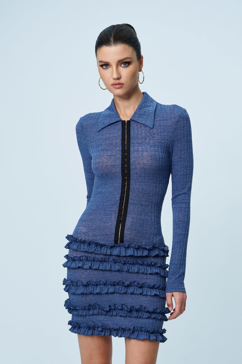 Aethwy Ruffle Bodycon Knit Mini Dress