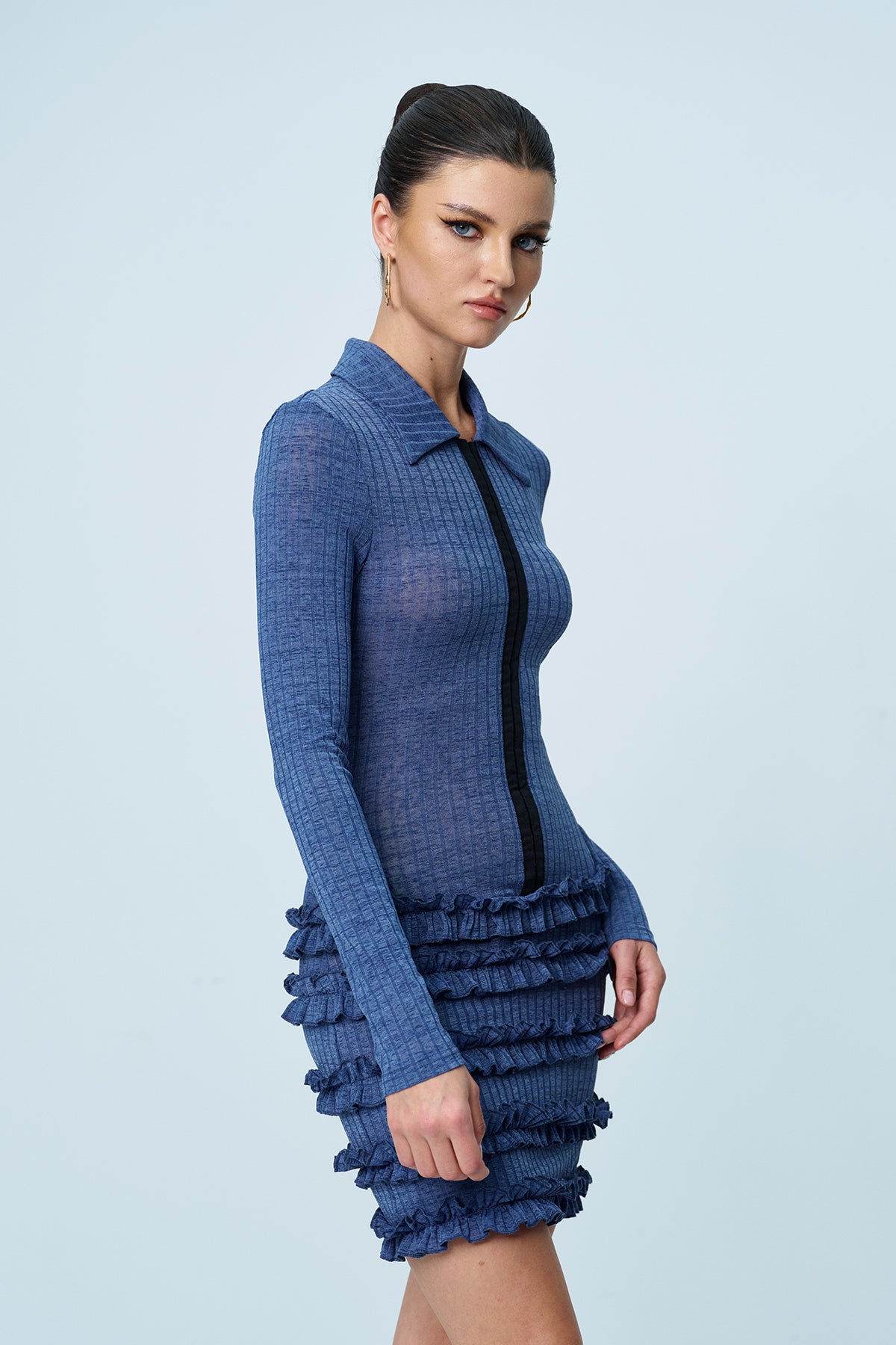 Aethwy Ruffle Bodycon Knit Mini Dress