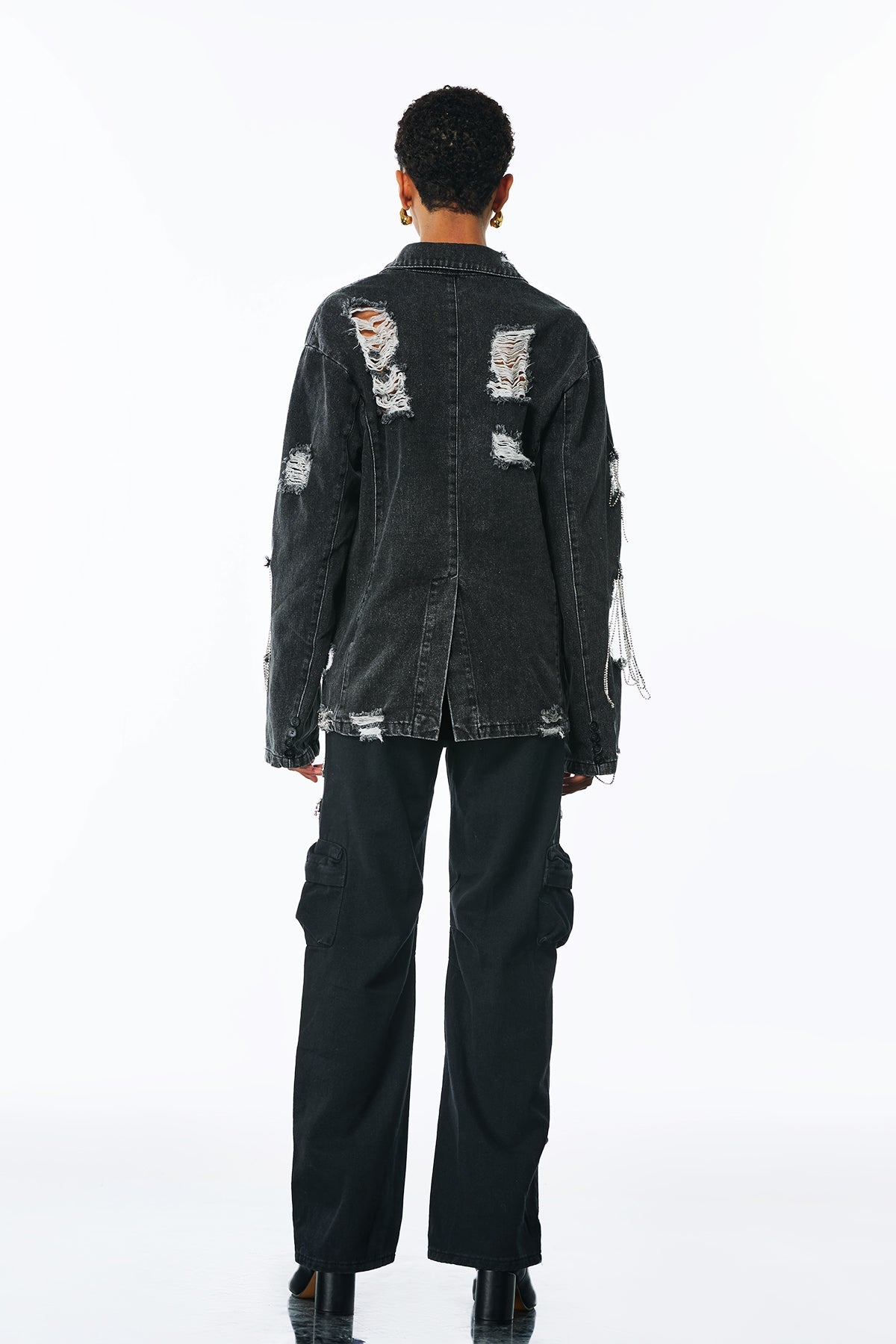 Afton Rhinestone Chain Torn Denim Jacket