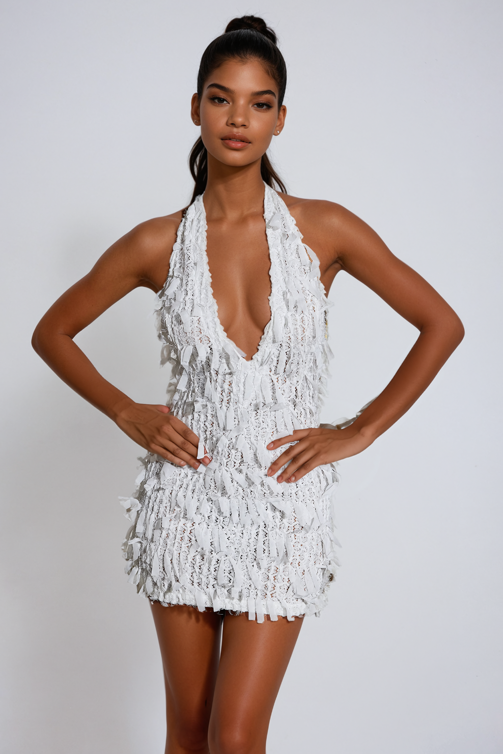 Agapio Halter Neck Fringe Backless Mini Dress