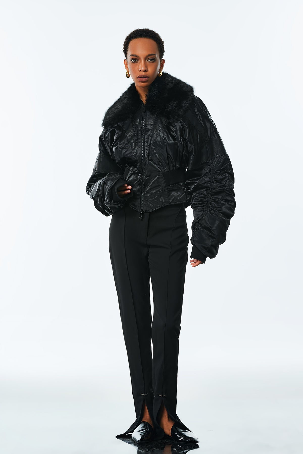 Agda Drawstring Faux Fur Leather Jacket