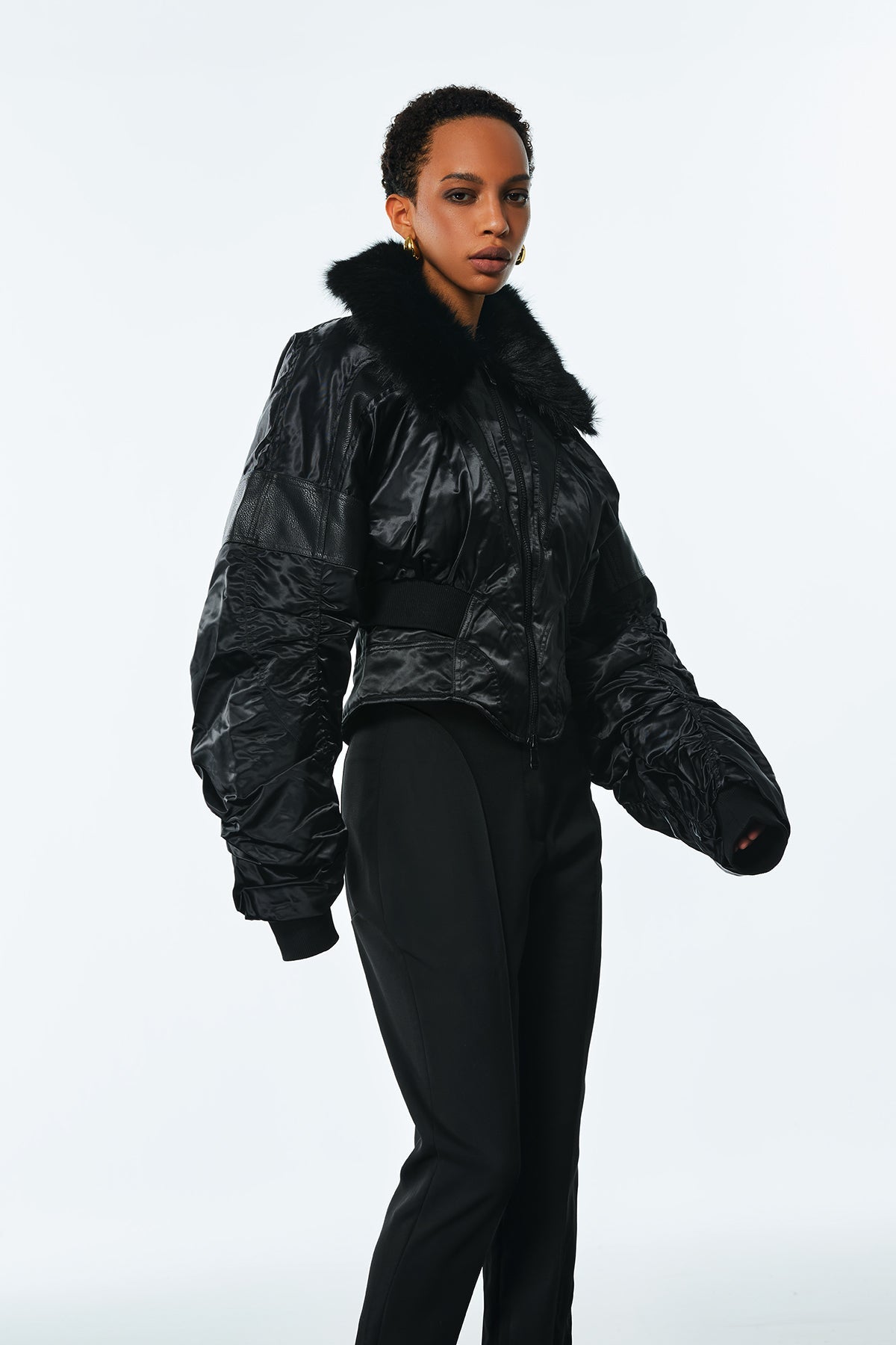 Agda Drawstring Faux Fur Leather Jacket