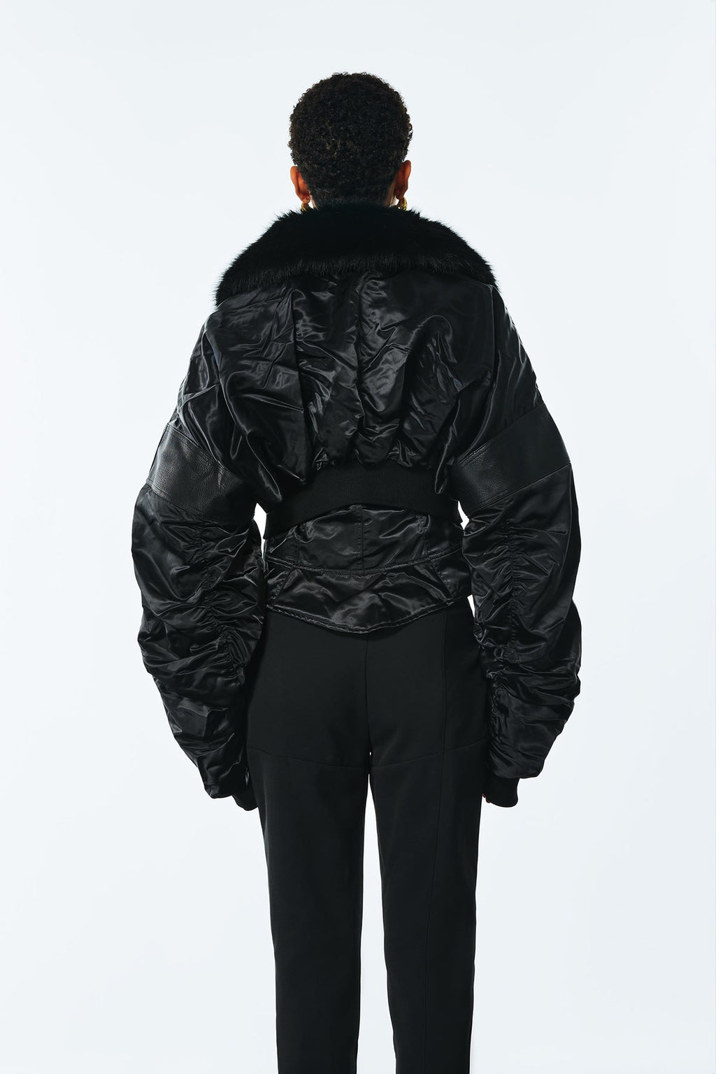 Agda Drawstring Faux Fur Leather Jacket