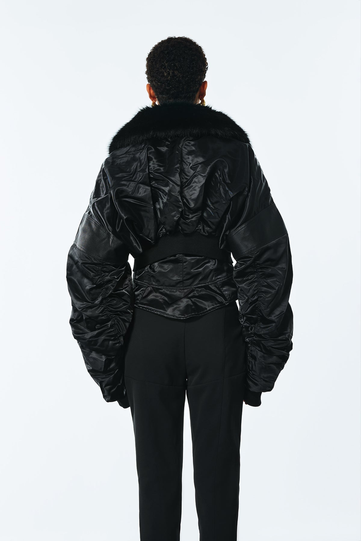 Agda Drawstring Faux Fur Leather Jacket